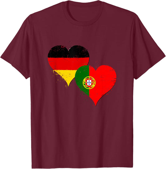 Cool Portugal Germany Flag for Portuguese German Fans Pride T-Shirt - T-Shirt | Maroon