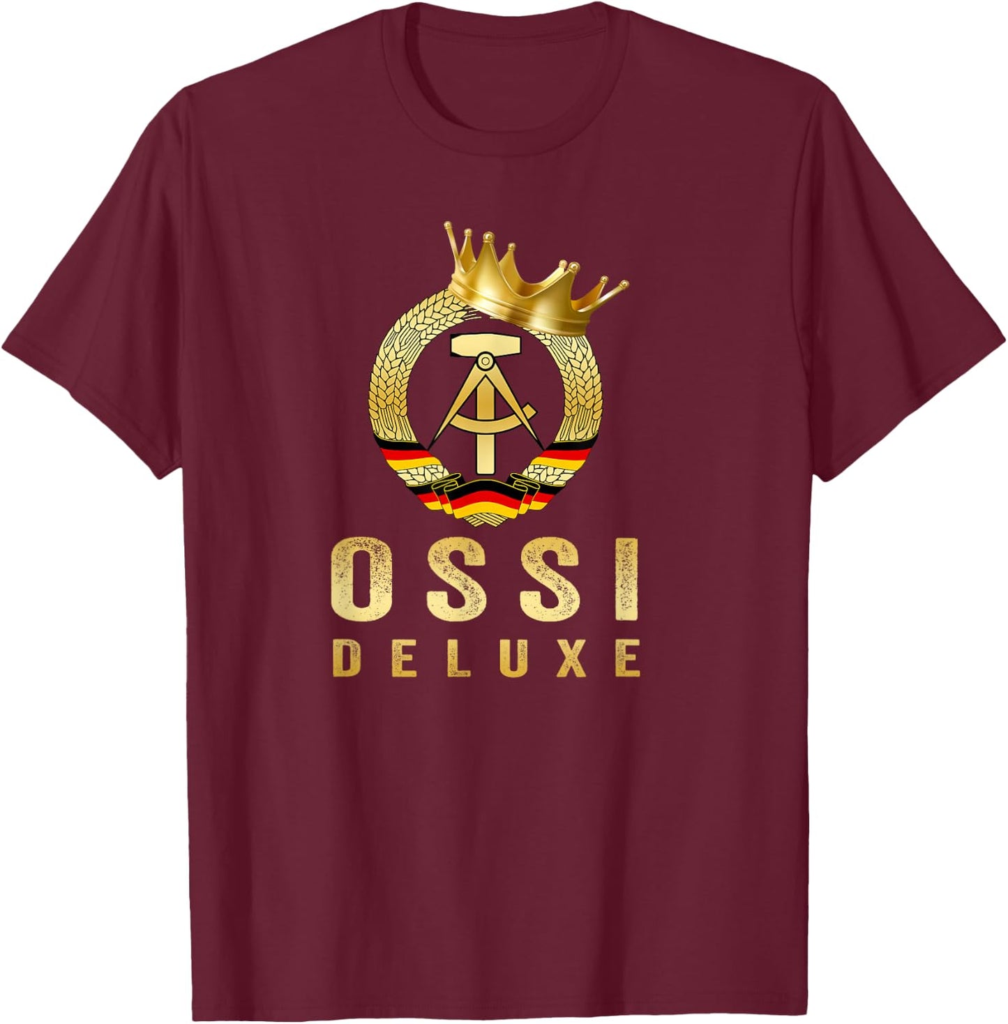 Ossi Delxue – Golden GDR Crest with Crown – East Germany , black T-Shirt - T-Shirt | Maroon