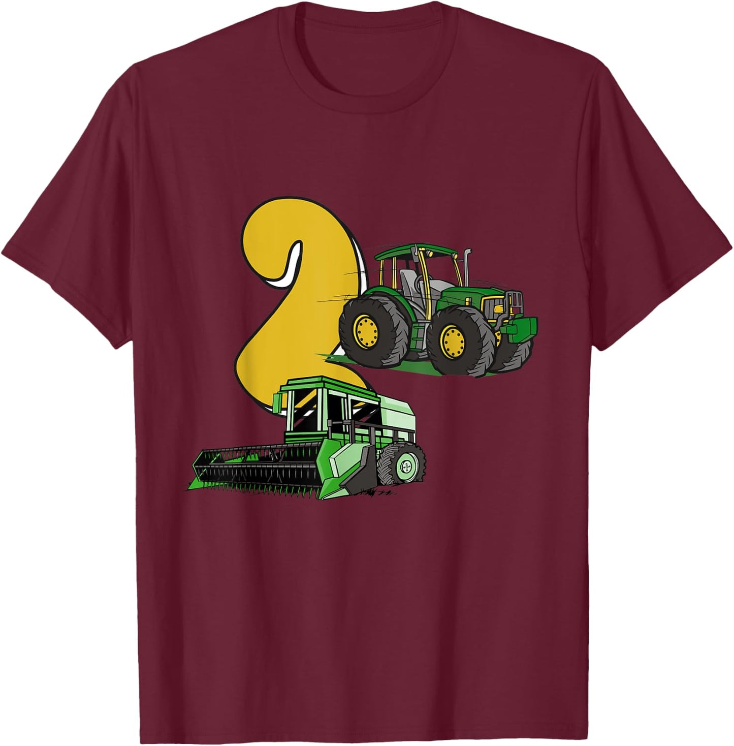 2. Geburtstag Junge, Traktor, Mähdrescher, Bauernhof Kinder T-Shirt - T-Shirt | Maroon