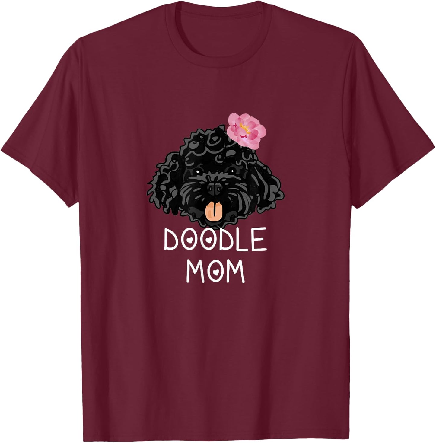 Cute Black Labradoodle doodle with flower T-Shirt - T-Shirt | Maroon
