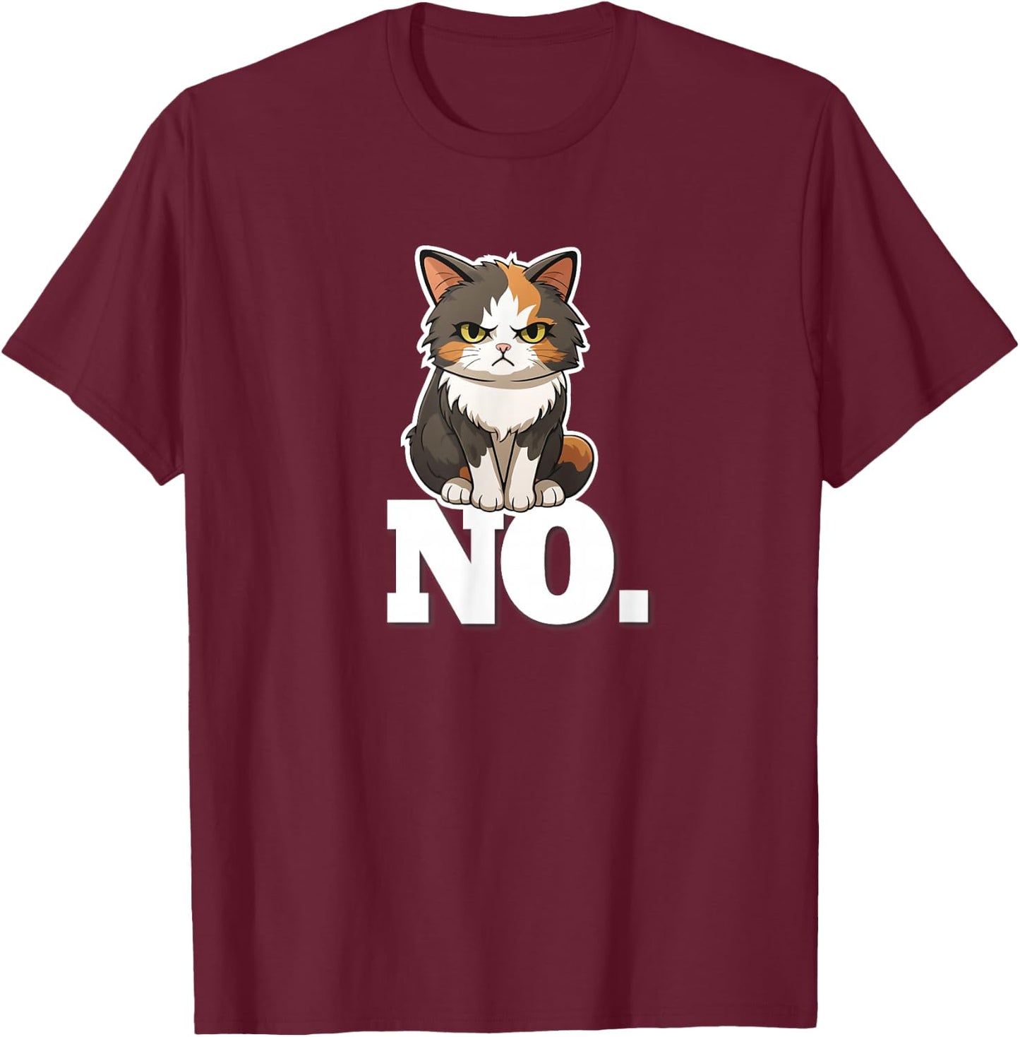 Kids Girls Kawaii Grumpy NO Calico Cat Lover T-Shirt - T-Shirt | Maroon