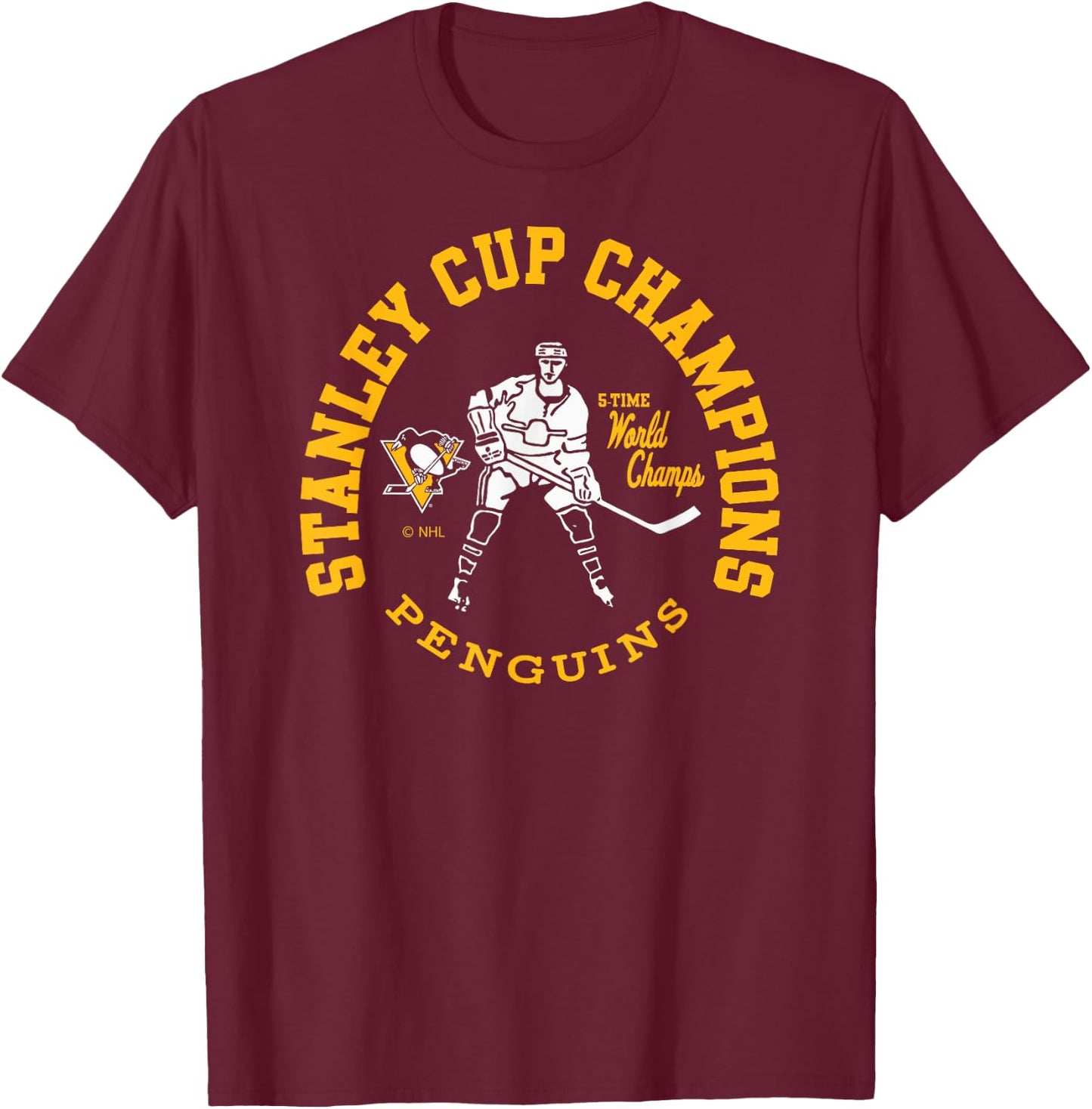 Pittsburgh Penguins Stanley Cup Champions 5-Time Black T-Shirt - T-Shirt | Maroon