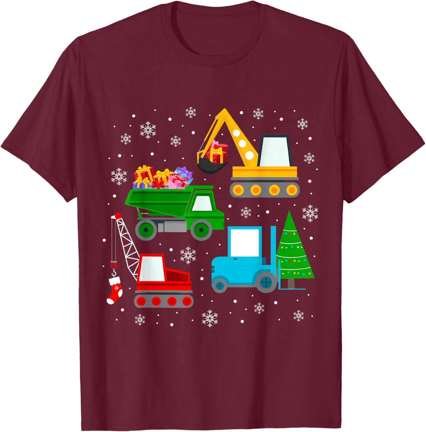 Boys Christmas Shirt Kids Toddler Construction Vehicles Xmas T-Shirt - T-Shirt | Maroon