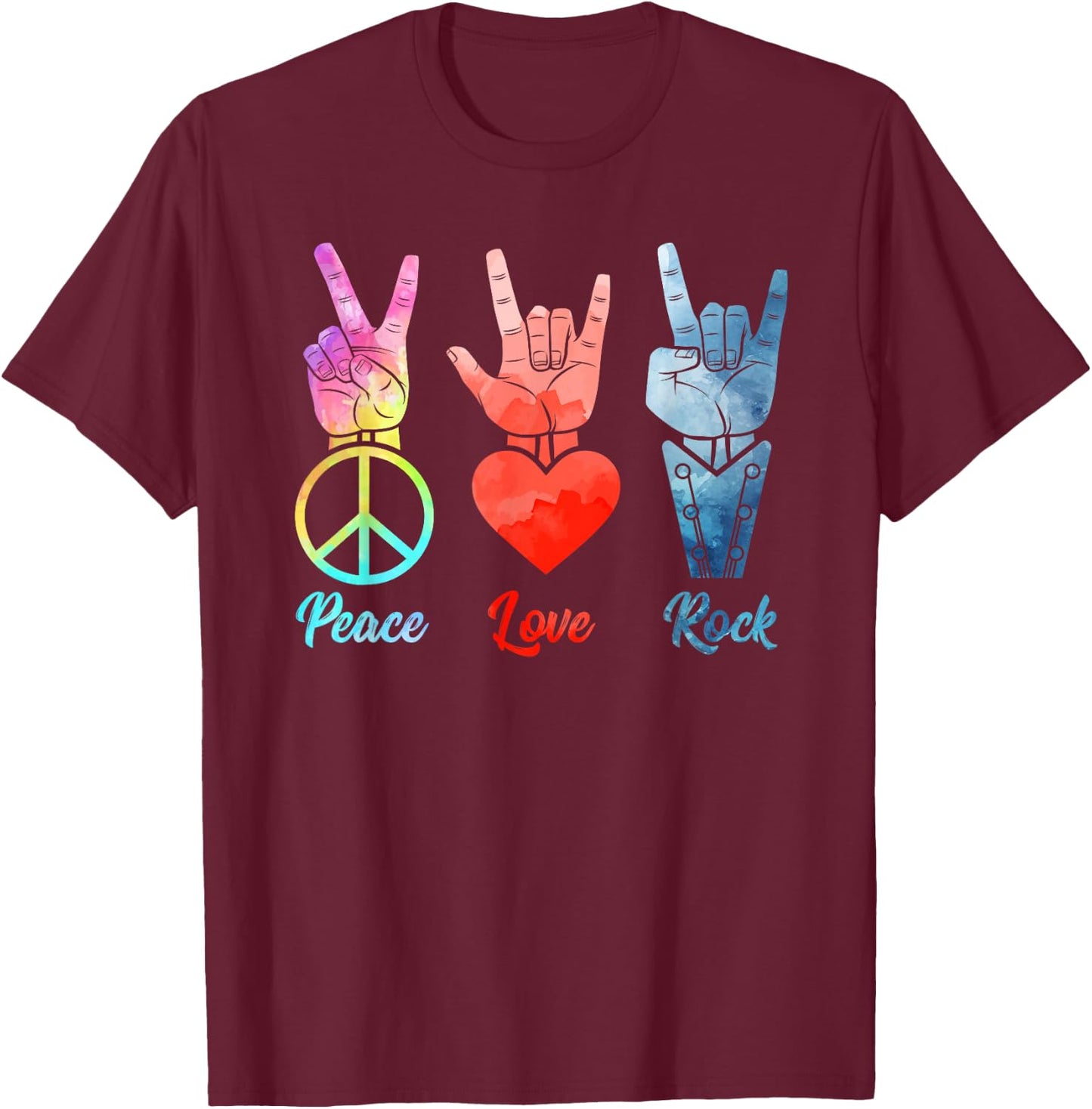 Peace Love Rock & Roll Vintage Peace Loving Musician T-Shirt - T-Shirt | Maroon