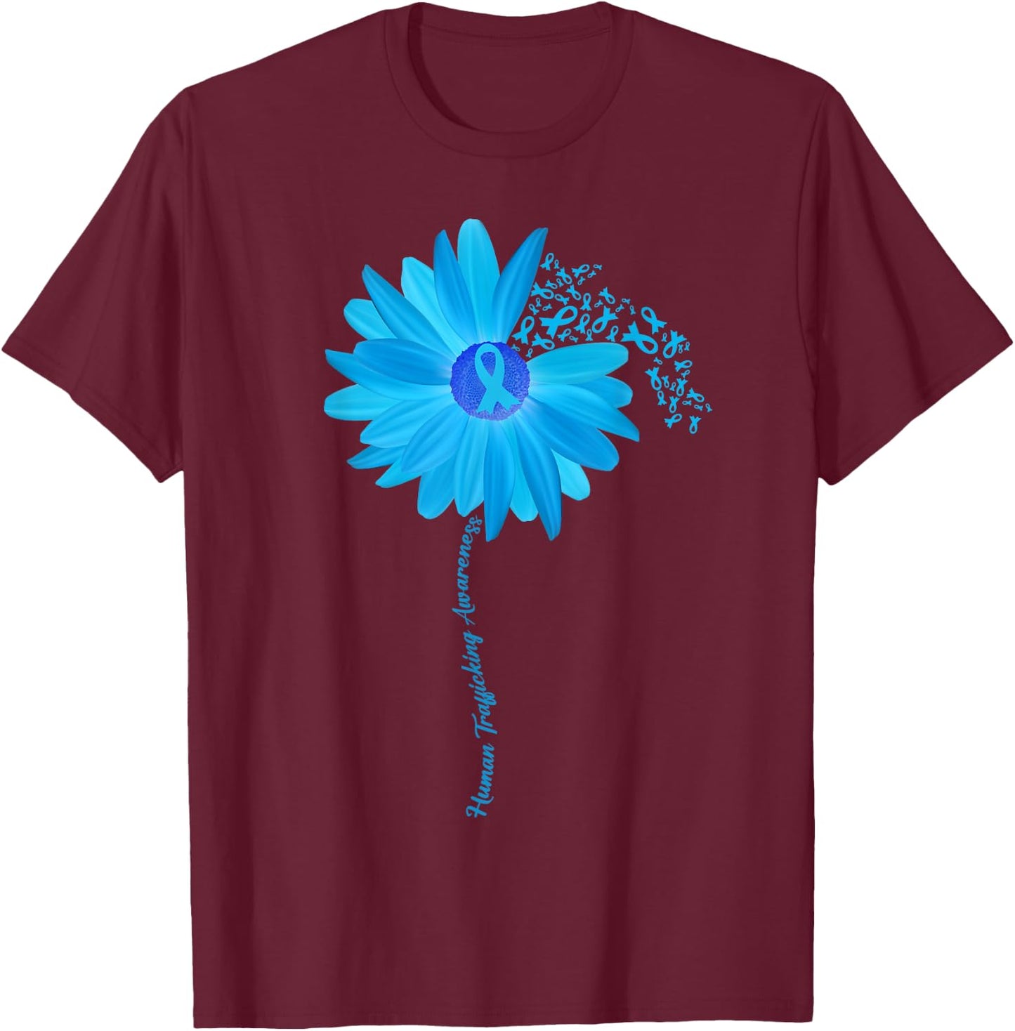 Sunflower Human Trafficking Awareness blue Ribbon T-Shirt - T-Shirt | Maroon