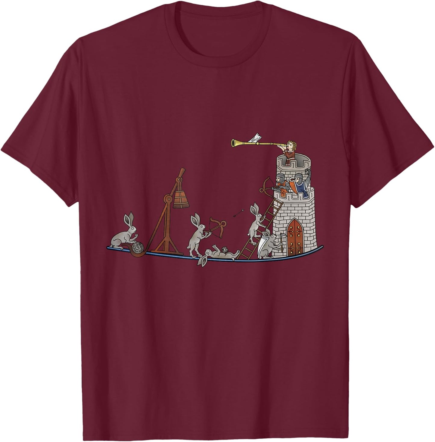 Marginalia Medieval Rabbits Siege Castle - MargiKnights T-Shirt - T-Shirt | Maroon