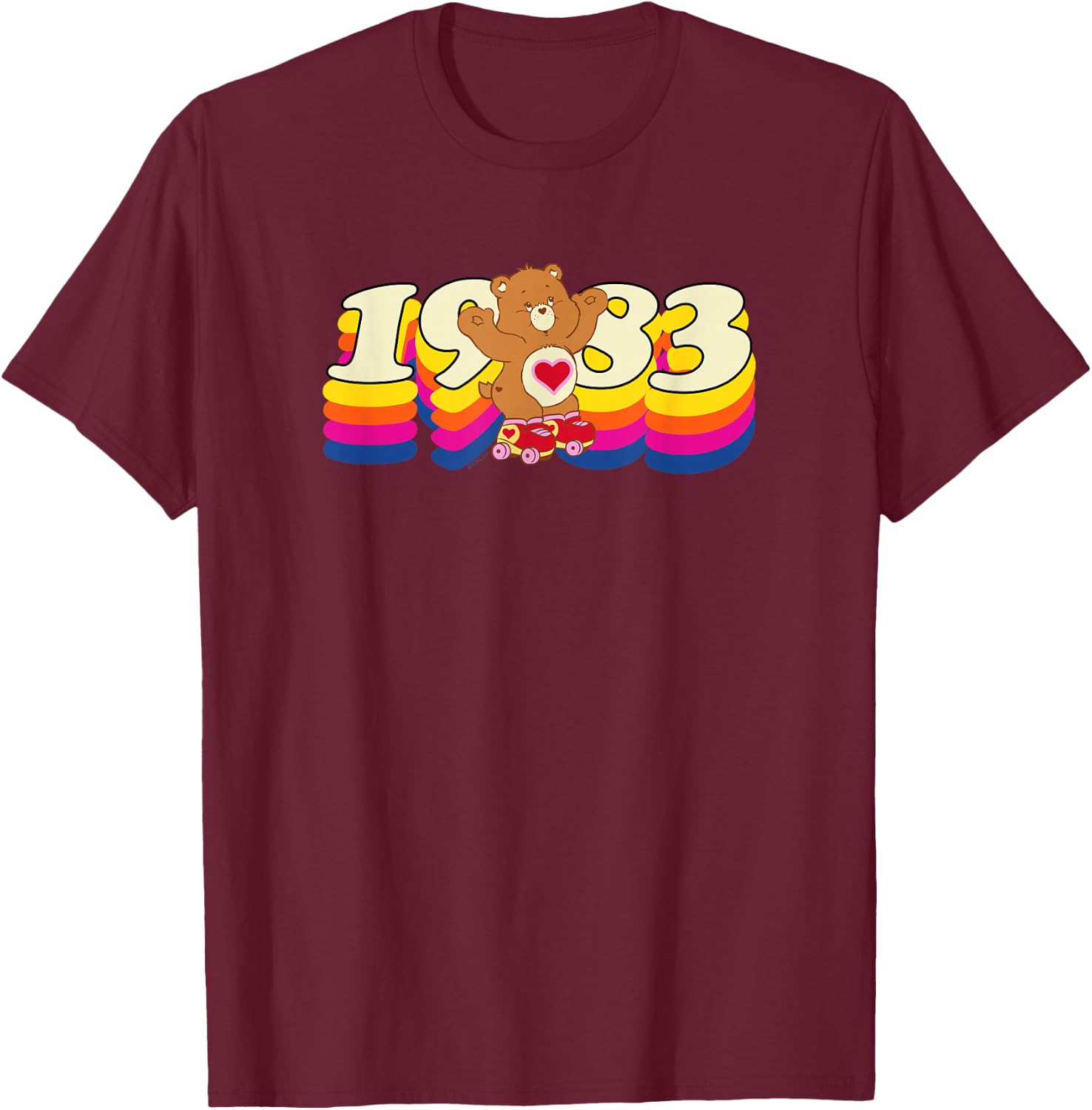 Care Bears Tenderheart 1983 Rollerskating Retro Cartoon T-Shirt - T-Shirt | Maroon