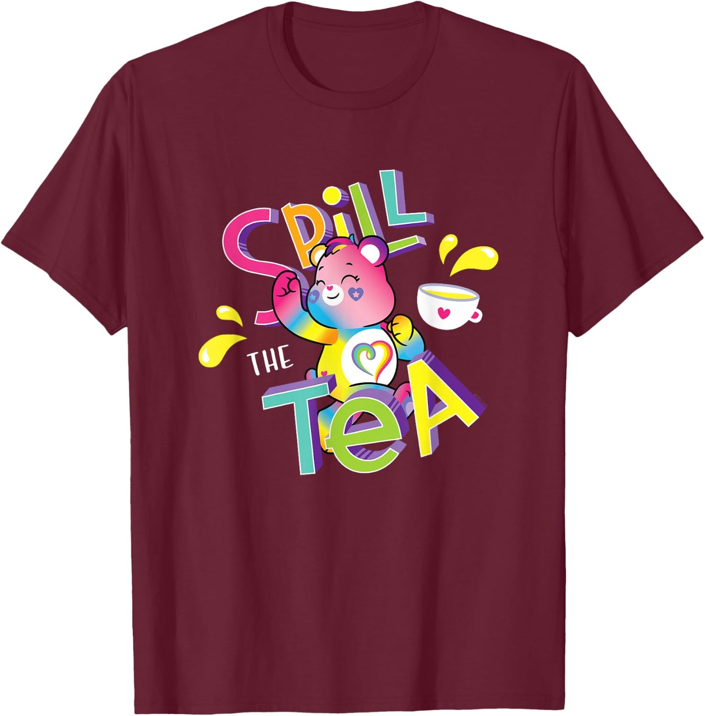 Care Bears Spill the Tea Kindness Keeper Rainbows Cartoon T-Shirt - T-Shirt | Maroon