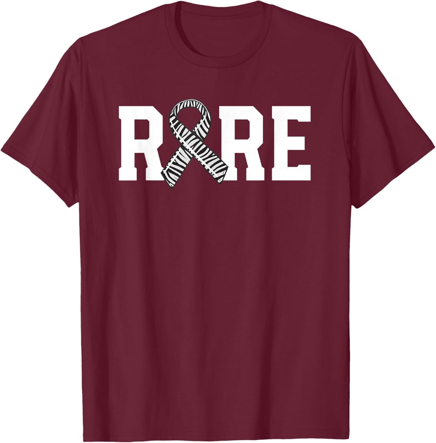 Rare Disease Awareness Walk Zebra Ribbon EDS Carcinoid T-Shirt - T-Shirt | Maroon