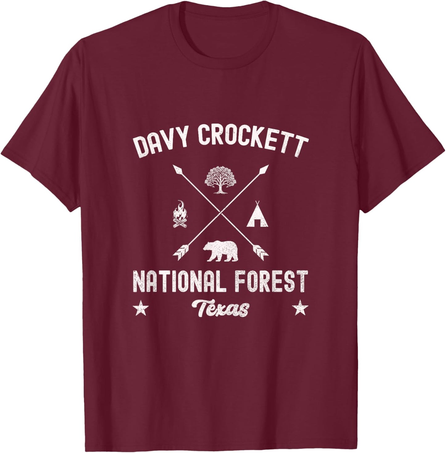 Davy Crockett National Forest Adventure Design T-Shirt - T-Shirt | Maroon