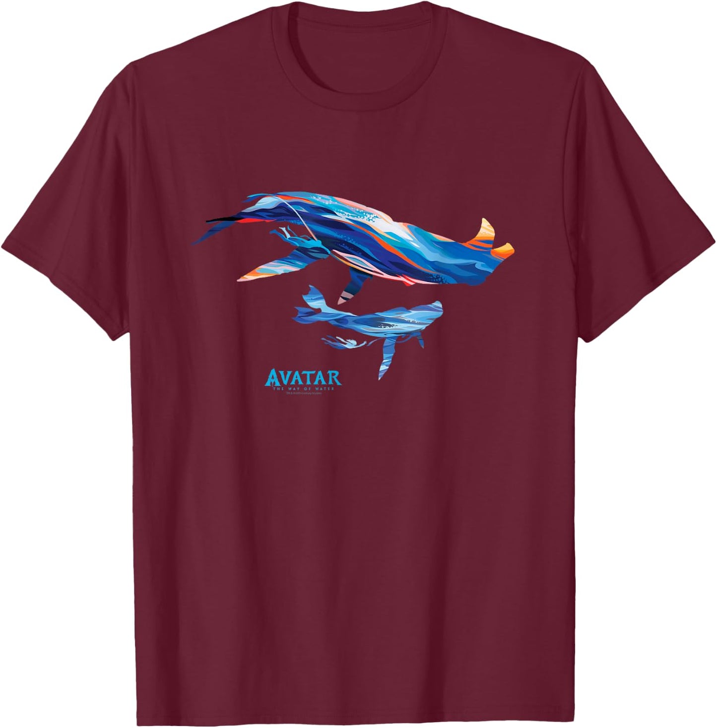Avatar: The Way of Water Tulkun Mother and Calf Illustrated T-Shirt - T-Shirt | Maroon