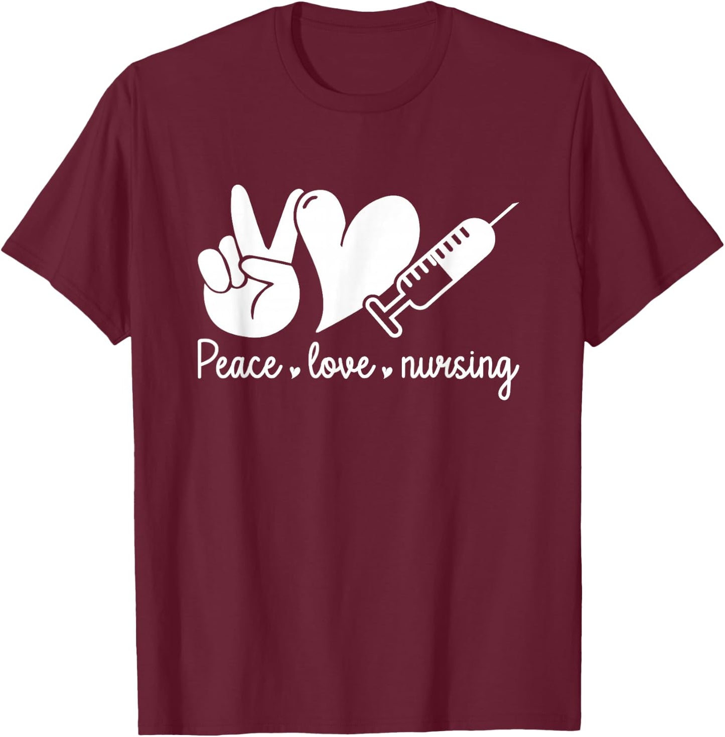 Peace Love Nursing Leopard Print Cute Nurse , Small, Black T-Shirt - T-Shirt | Maroon