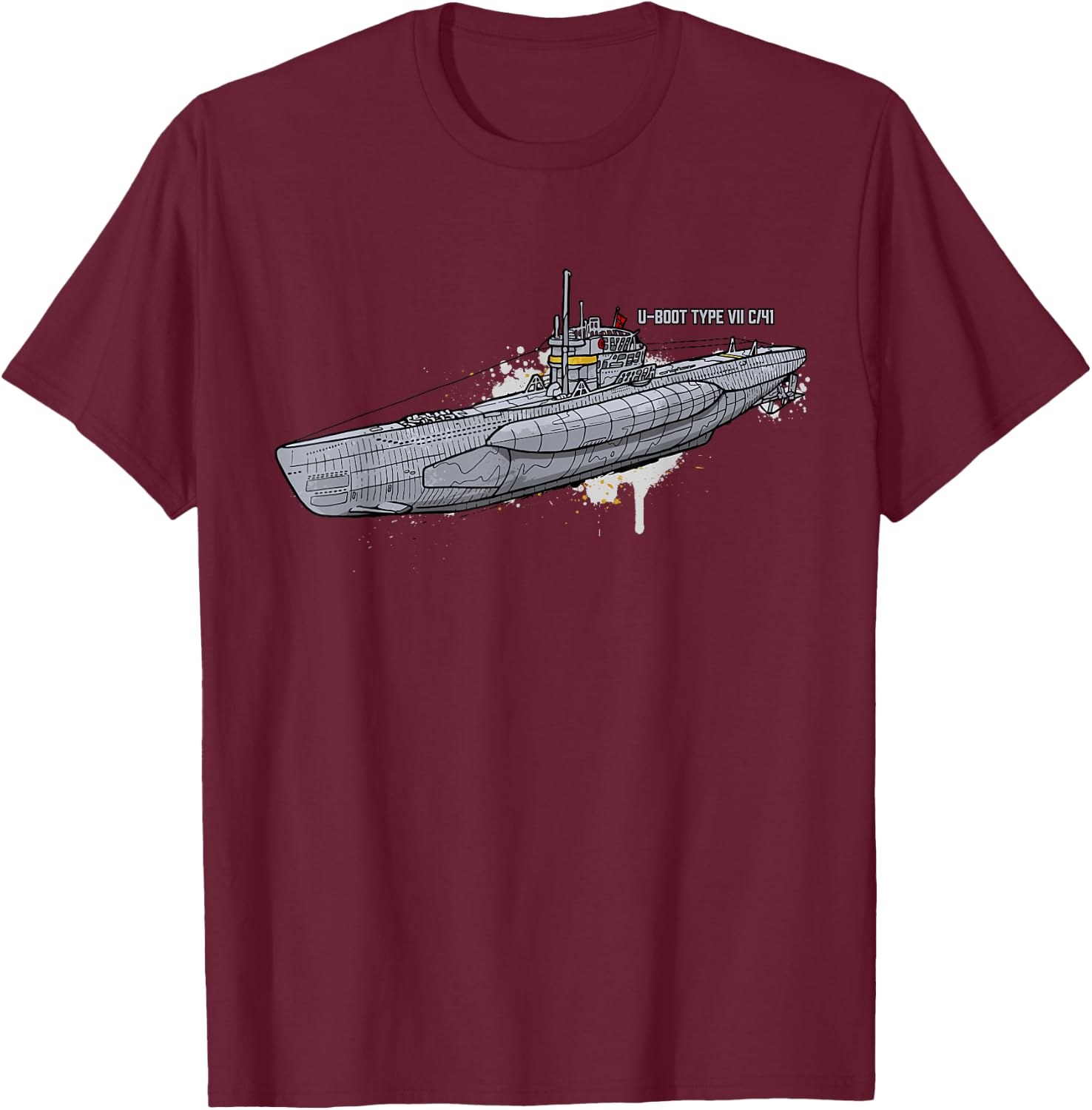 U-Boot Type VII/C/41 WWII Submarine Kriegsmarine , Black, S T-Shirt - T-Shirt | Maroon