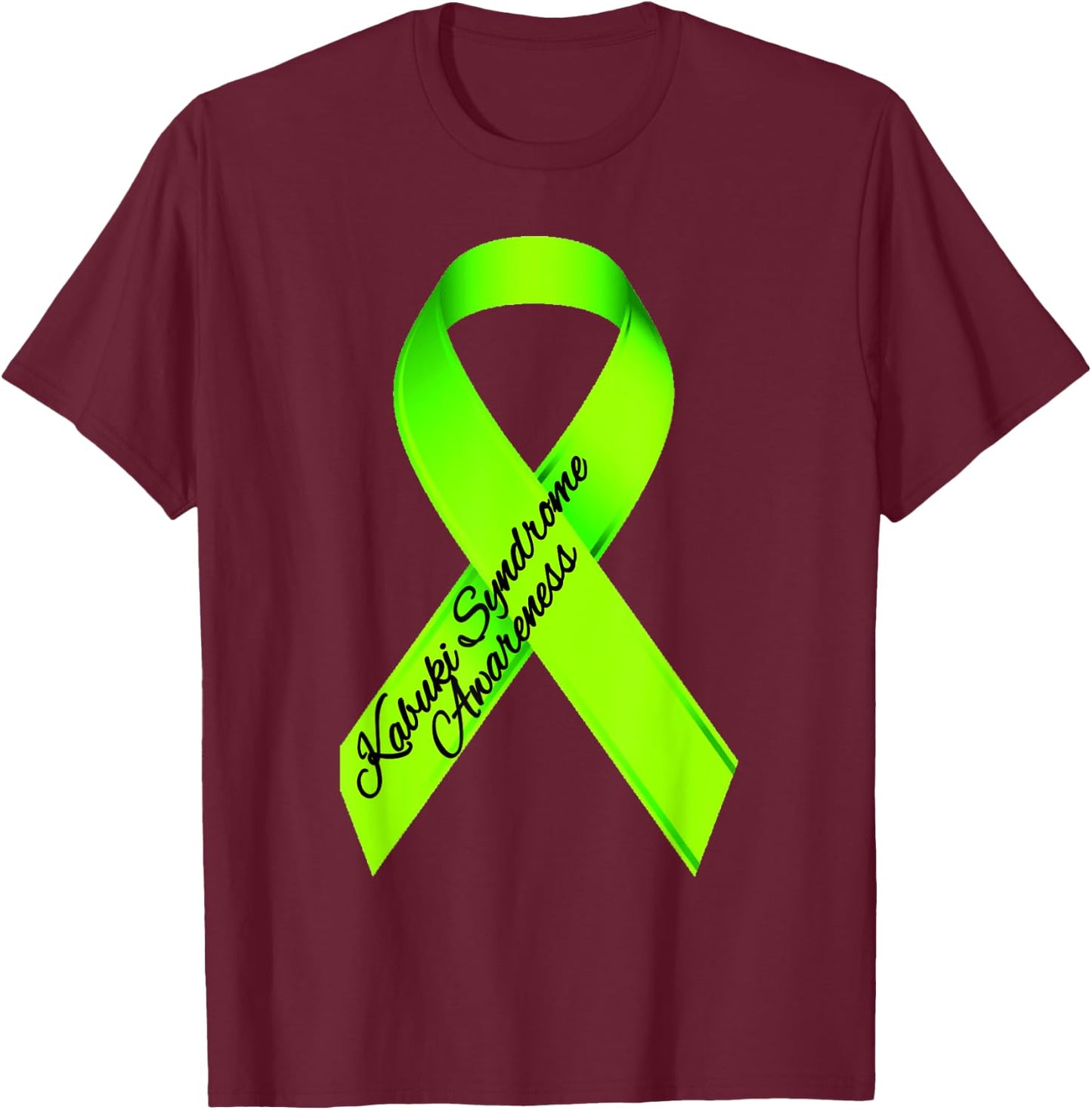 Kabuki Syndrome Awareness Lime Green Graffiti Ribbon T-Shirt - T-Shirt | Maroon