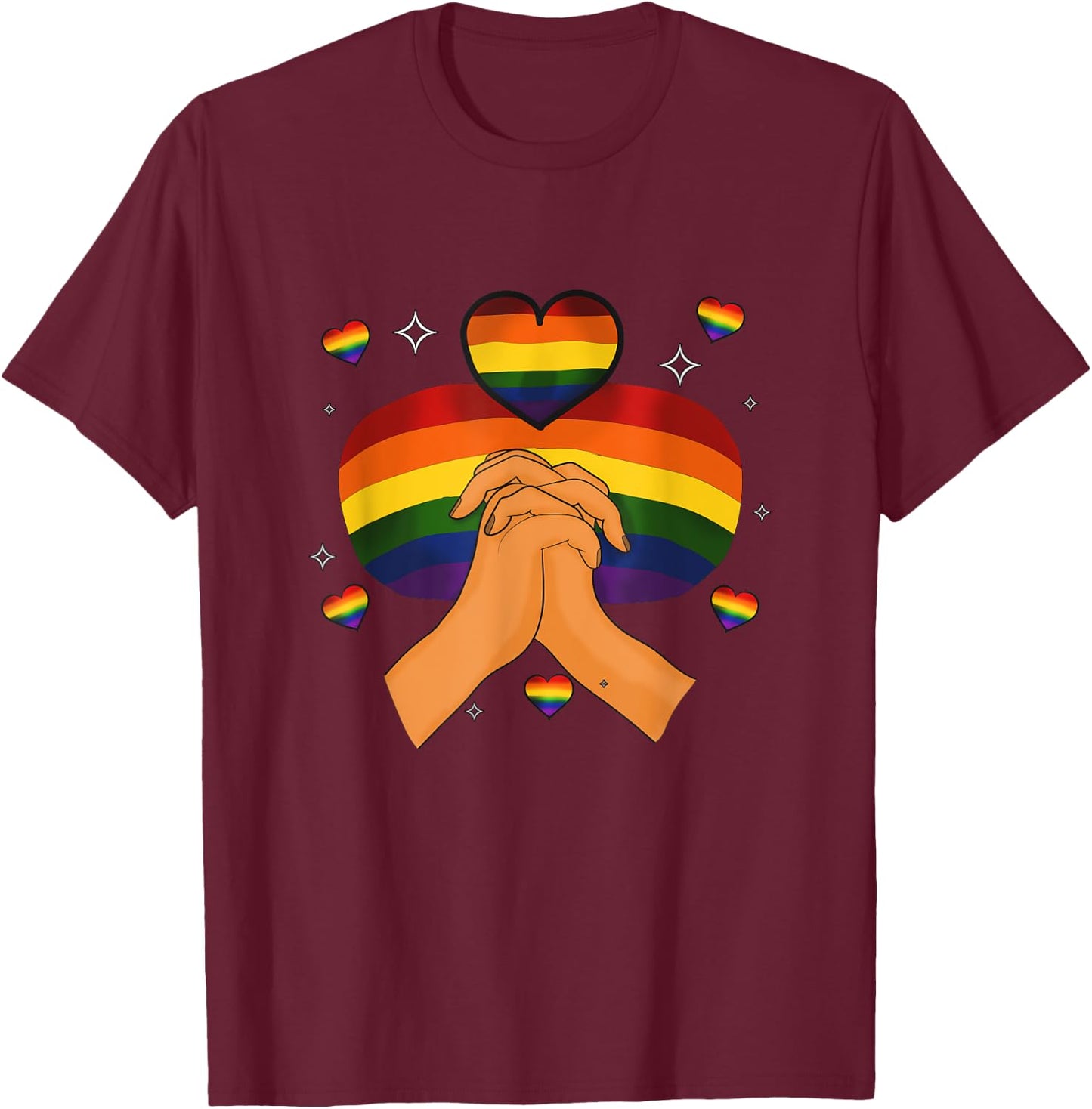 Gay Pride Month LGBTQ LGBT Rainbow Flag Men Holding Hands T-Shirt - T-Shirt | Maroon