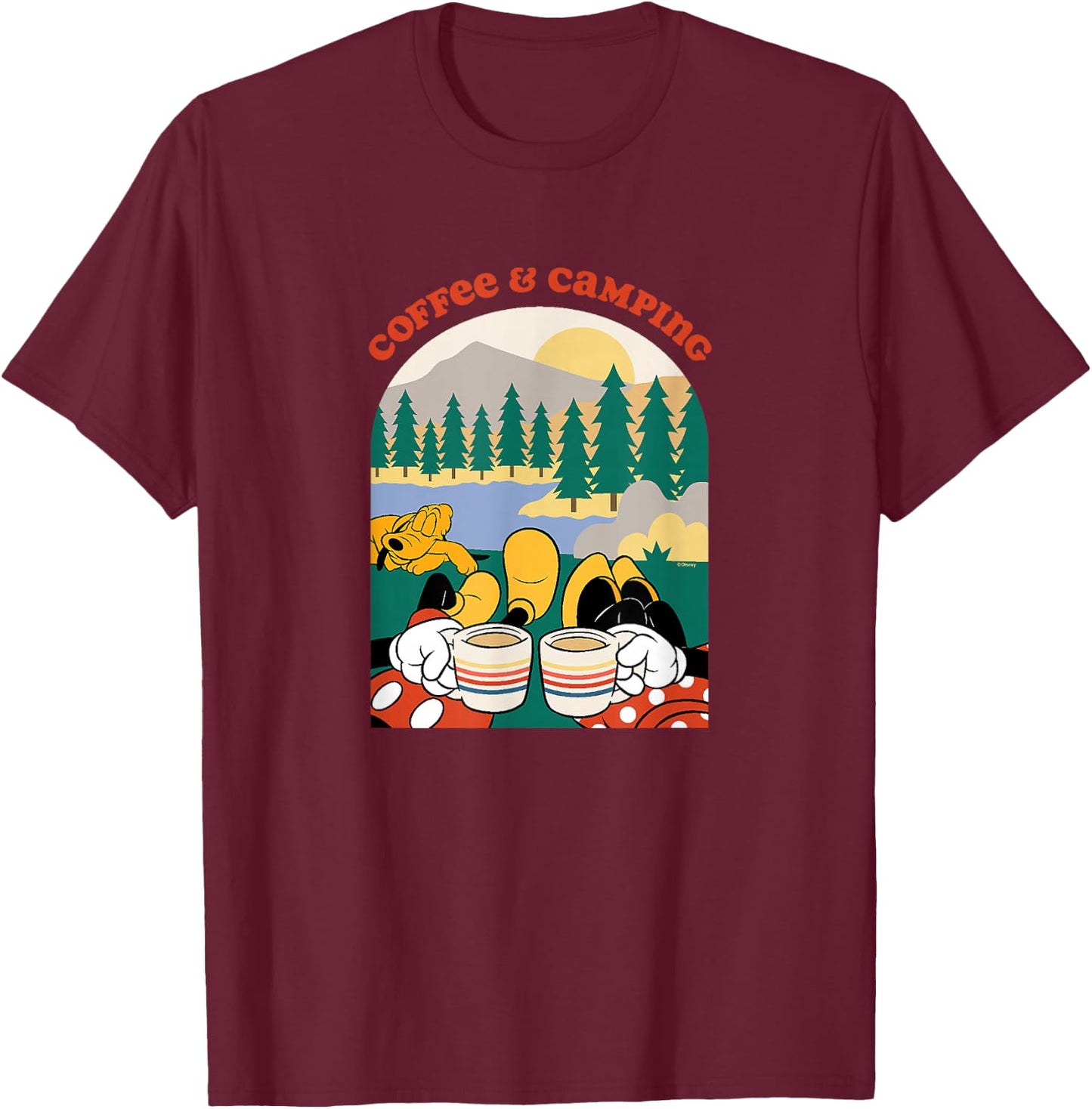 Mickey & Minnie Mouse - Coffee & Camping T-Shirt - T-Shirt | Maroon