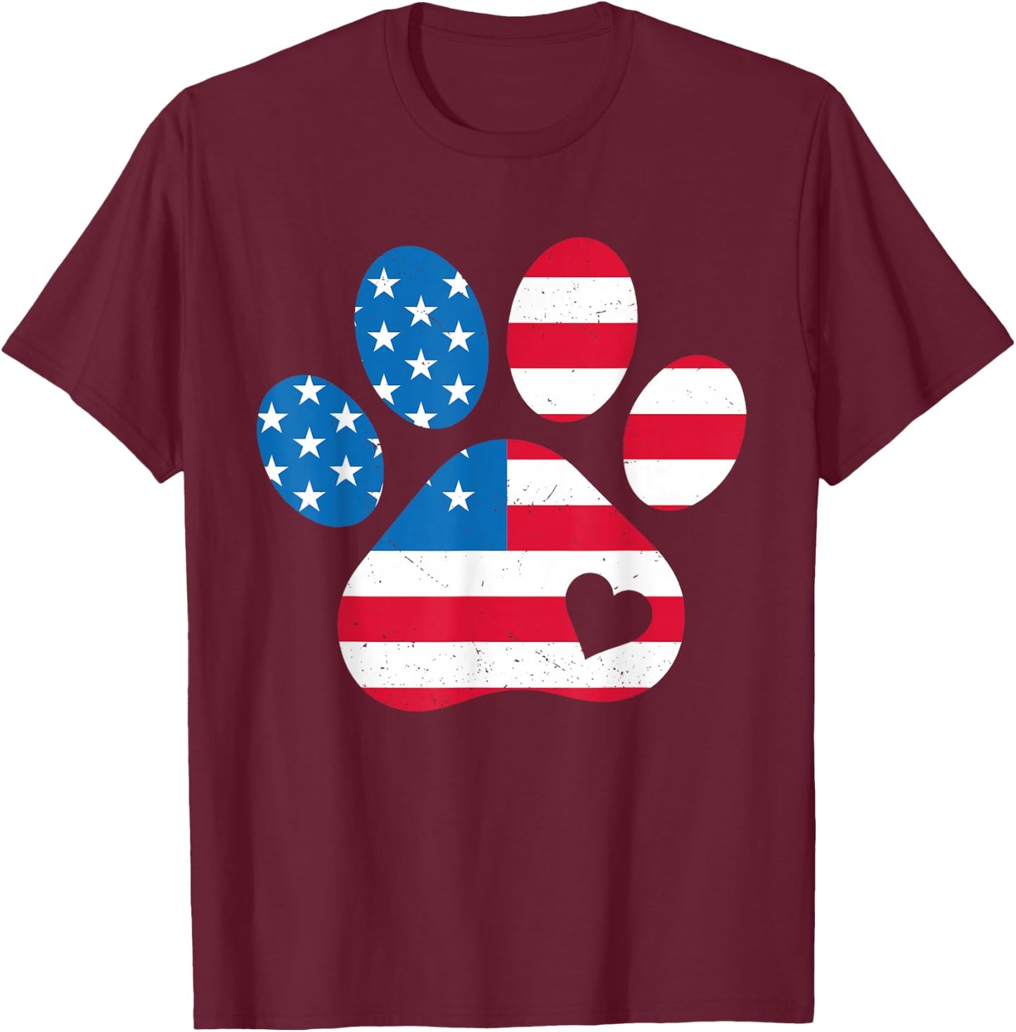 USA Dog Paw Print American 4th of July Puppy Paws Patriotic T-Shirt - T-Shirt | Maroon