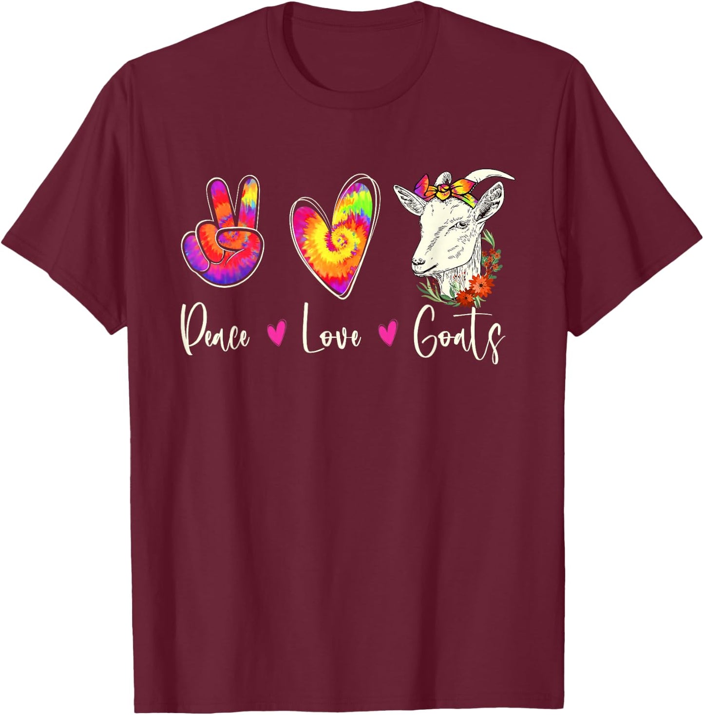 Peace Love Goats - Goat Whisperer Farm Animal Lover Farmer T-Shirt - T-Shirt | Maroon