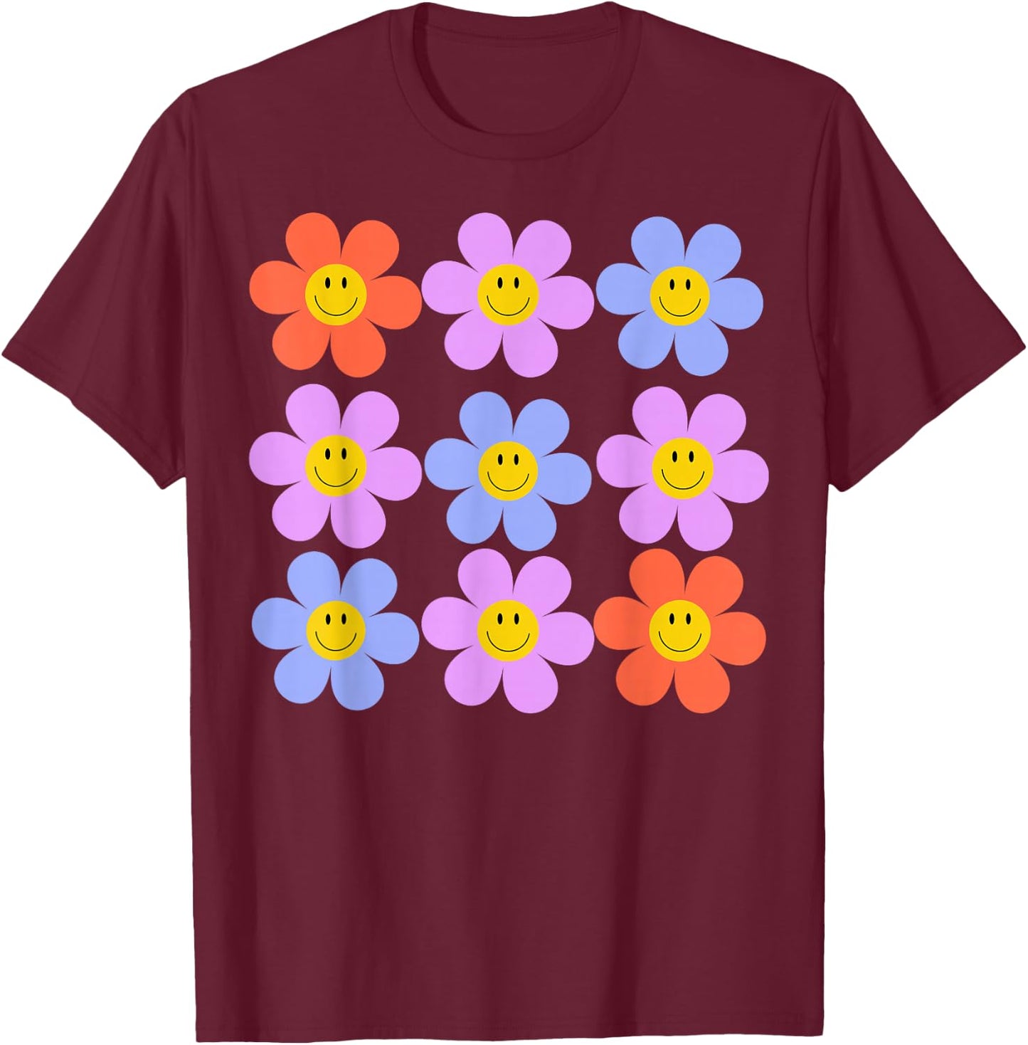 Hippie Retro Flower Power Kawaii Blumen Floral 60er 70er Jahre T-Shirt - T-Shirt | Maroon