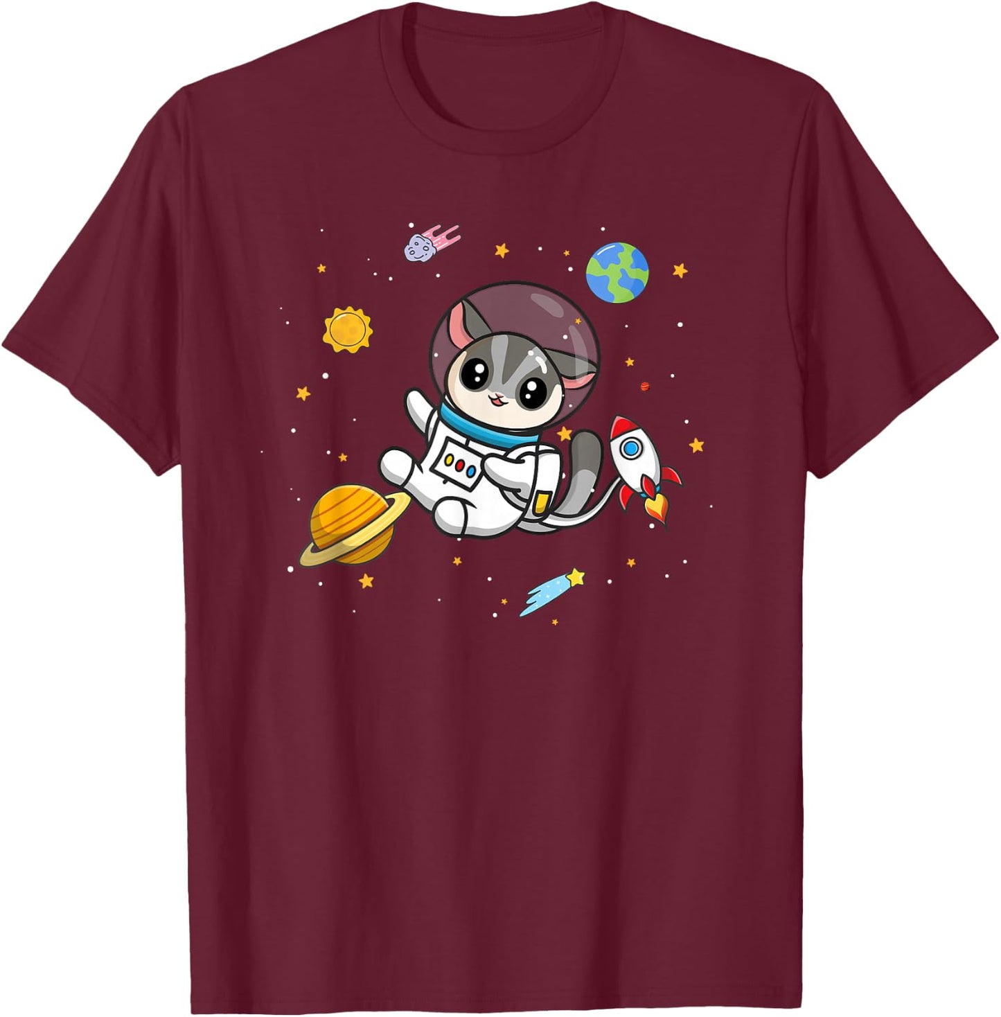 Boys Girls Cute Kawaii Kids Space Pet Sugar Glider Mom Lover T-Shirt - T-Shirt | Maroon