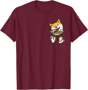 Shiba Inu Dog Fish Pocket Kawaii Fishing Doge Women Men Kids T-Shirt - T-Shirt | Maroon