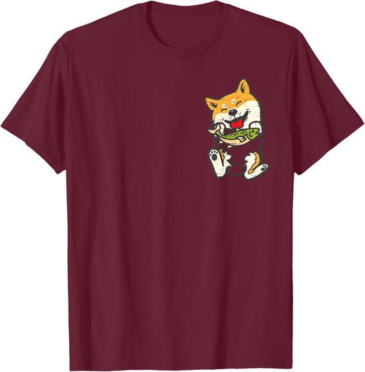 Shiba Inu Dog Fish Pocket Kawaii Fishing Doge Women Men Kids T-Shirt - T-Shirt | Maroon