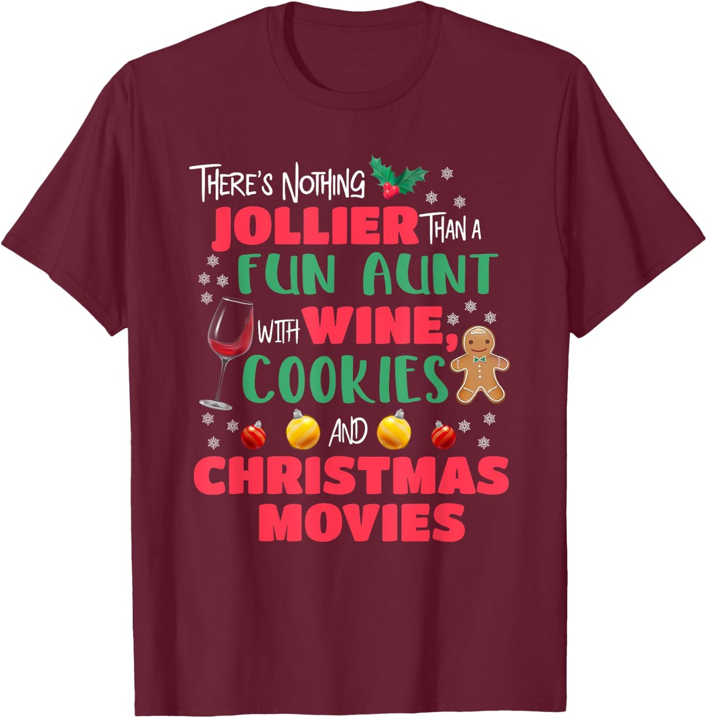 Funny Aunt Christmas Wine & Cookies Holiday Pajamas T-Shirt - T-Shirt | Maroon