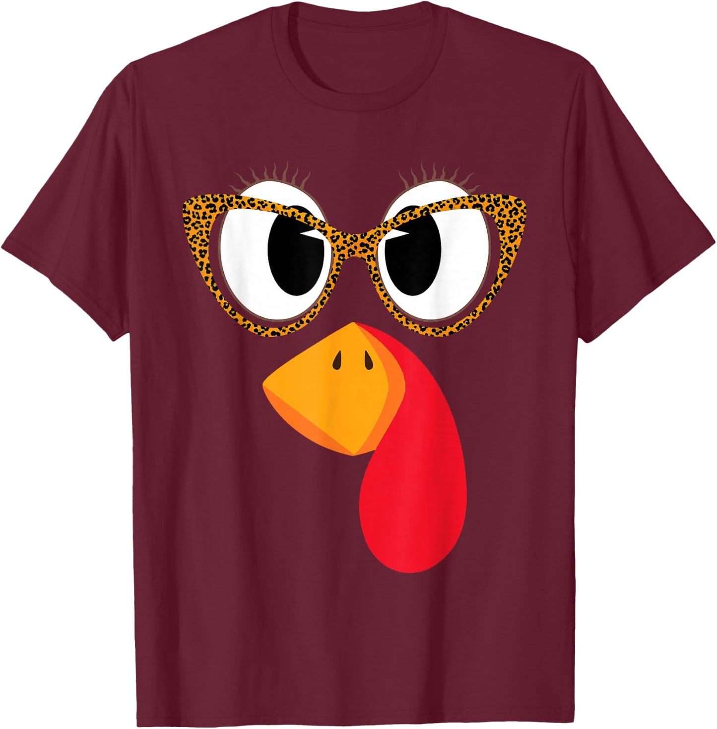 Fun Leopard Glasses Turkey Face - Thanksgiving Women Girl T-Shirt - T-Shirt | Maroon