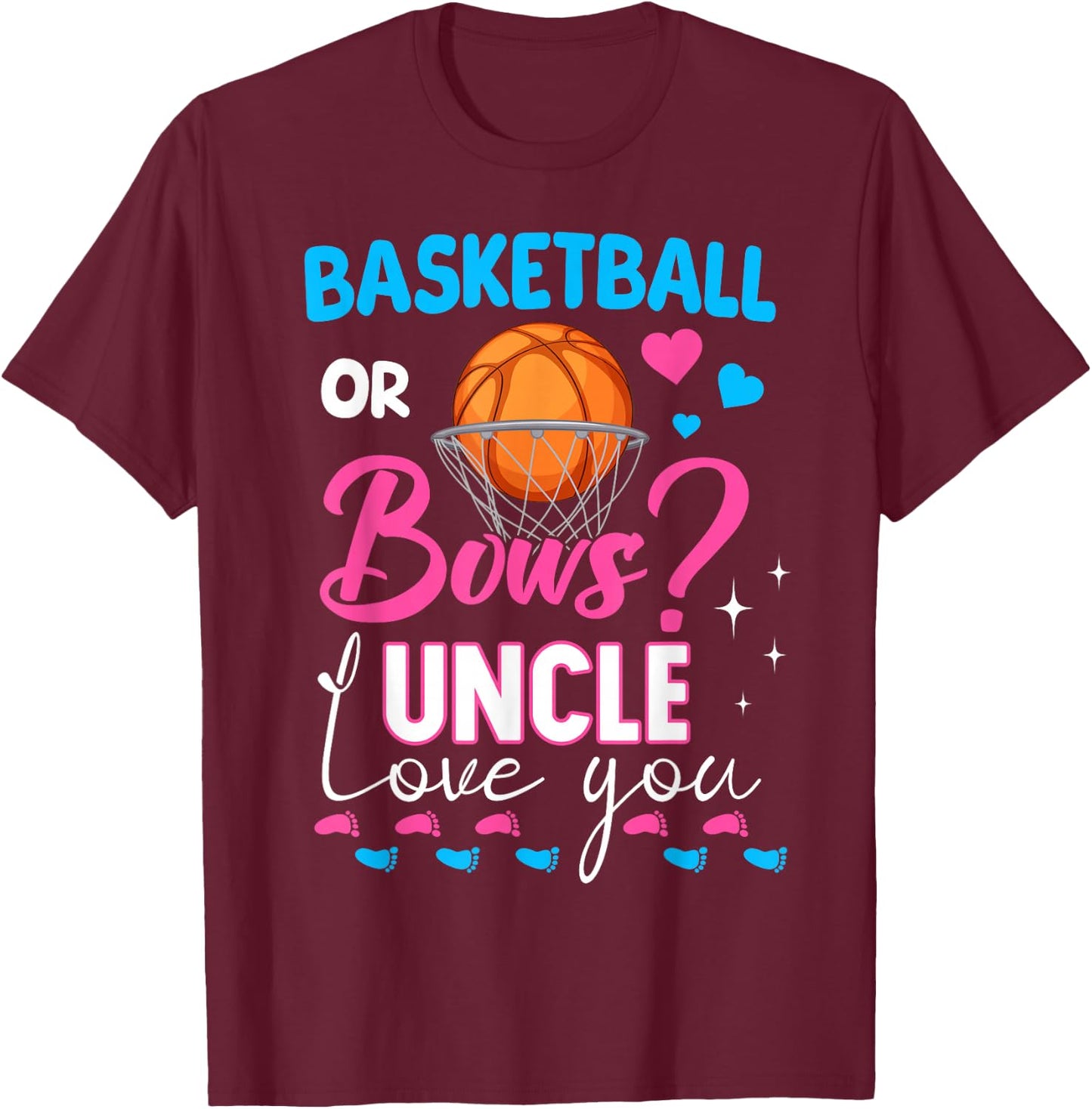 Basketball or Bows Uncle Loves You 2025 Gender Reveal T-Shirt - T-Shirt | Maroon