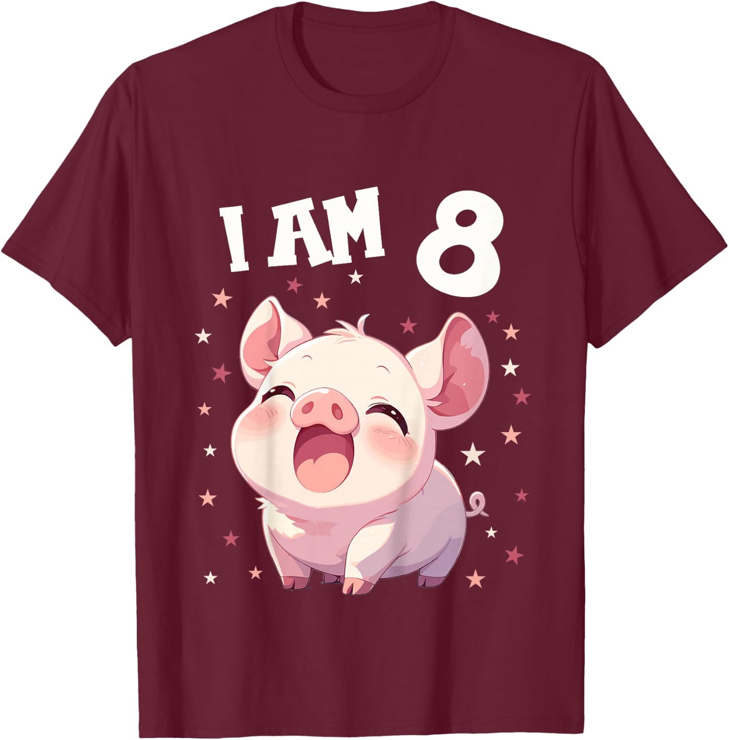 Kids 8 Years old 8 birthday Pigs Boy Girl Pig T-Shirt - T-Shirt | Maroon