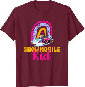 Snowmobile Kid Boho Rainbow Future Snowmobile Rider T-Shirt - T-Shirt | Maroon