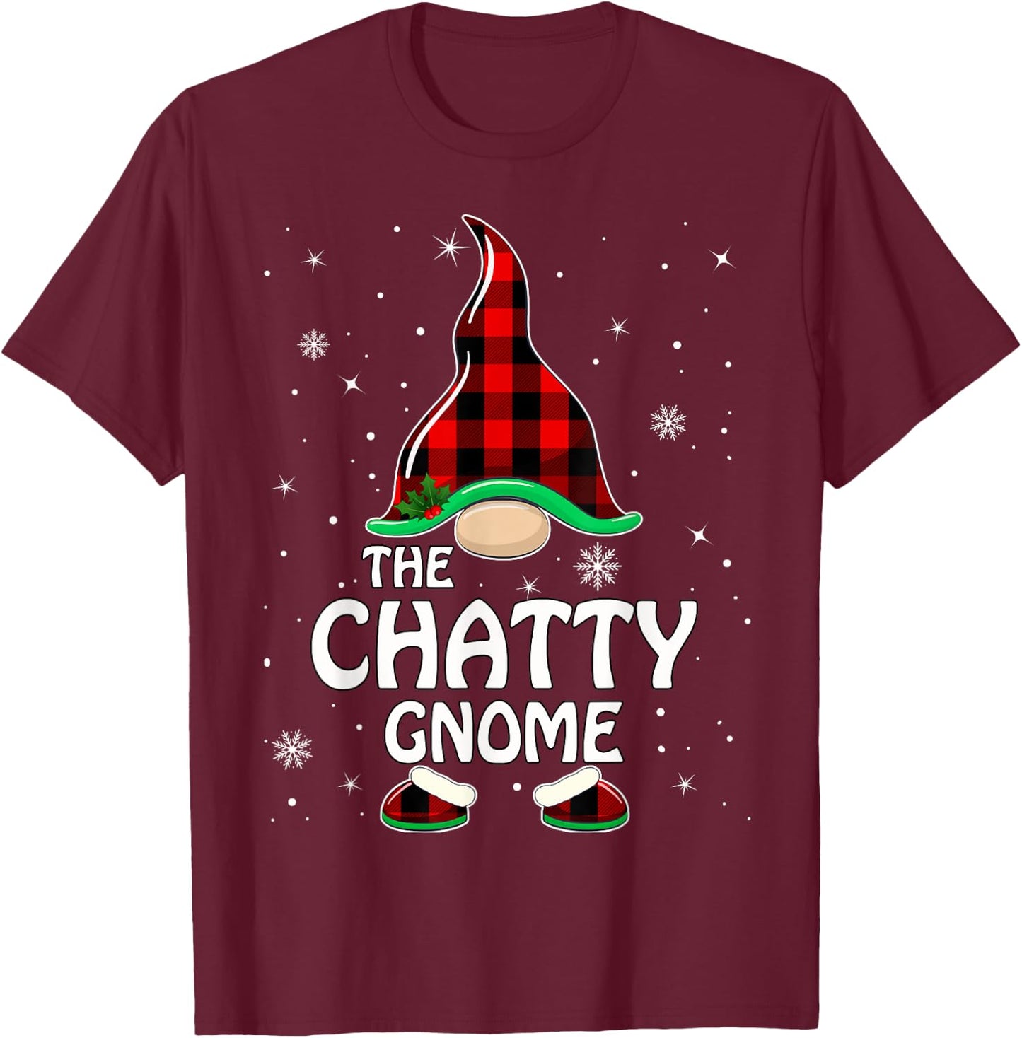 Chatty Gnome Buffalo Plaid Matching Family Christmas Pajama T-Shirt - T-Shirt | Maroon