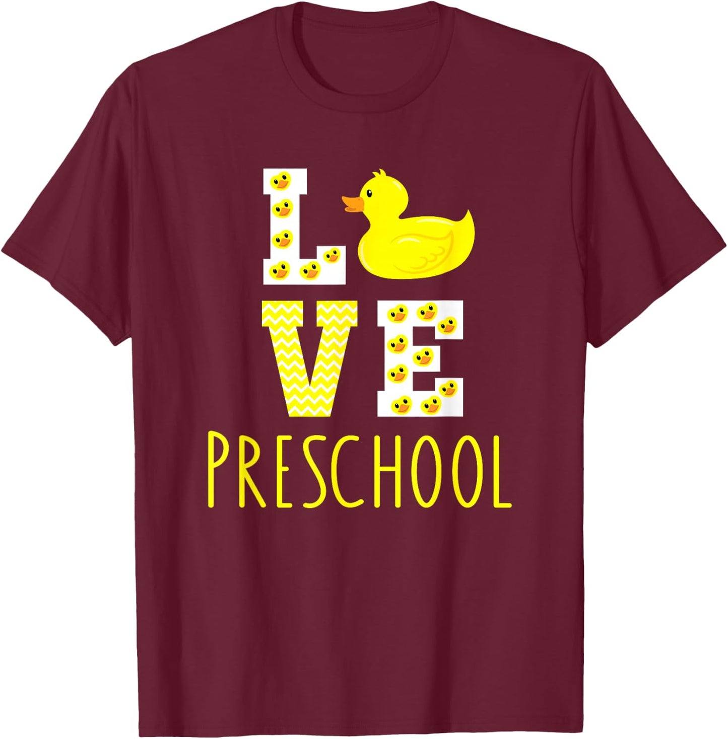 Love Preschool Back To School Yellow Duck Preschool Teacher T-Shirt - T-Shirt | Maroon
