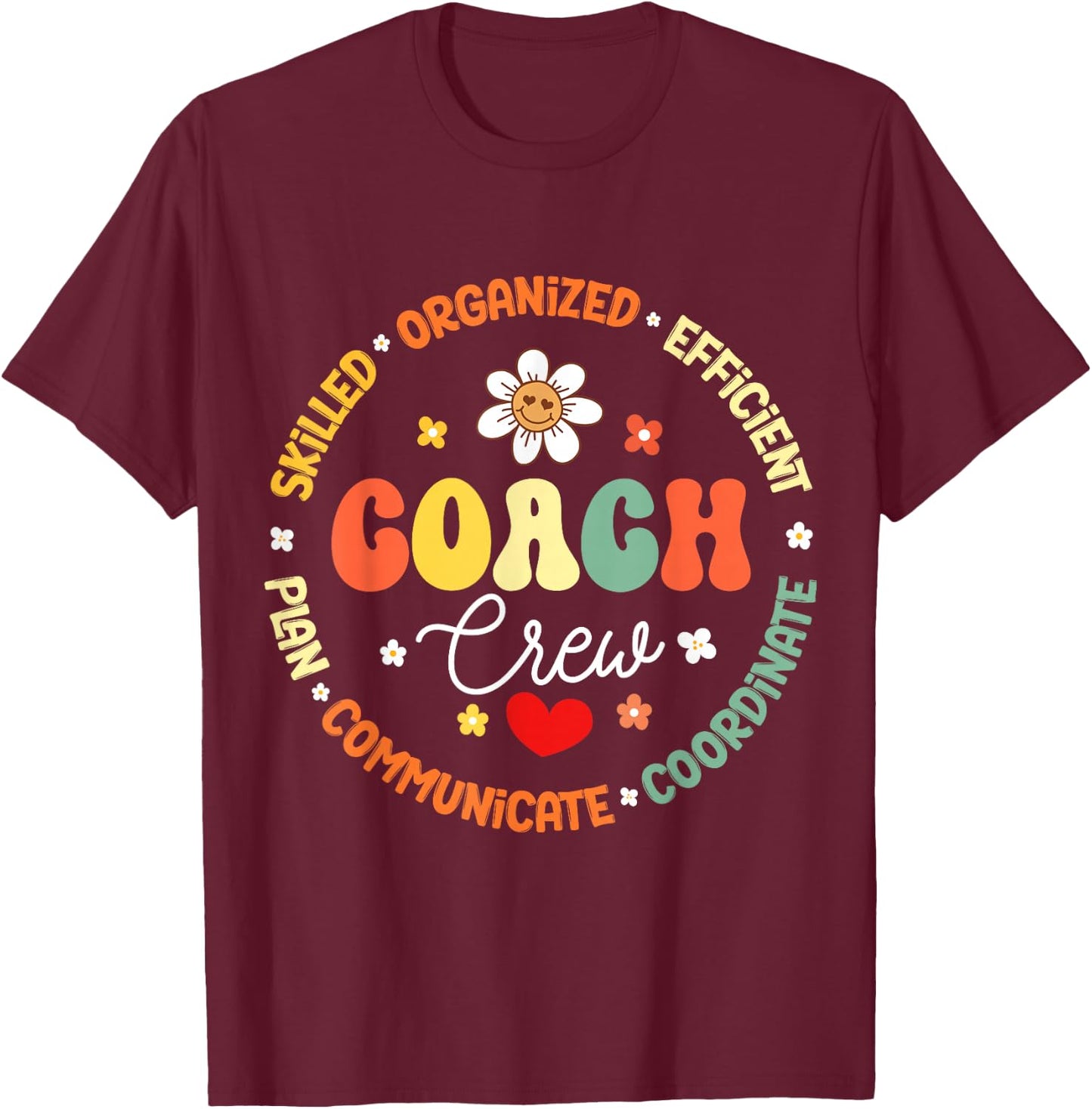 Groovy Instructional Coach Crew Back to School Group T-Shirt - T-Shirt | Maroon