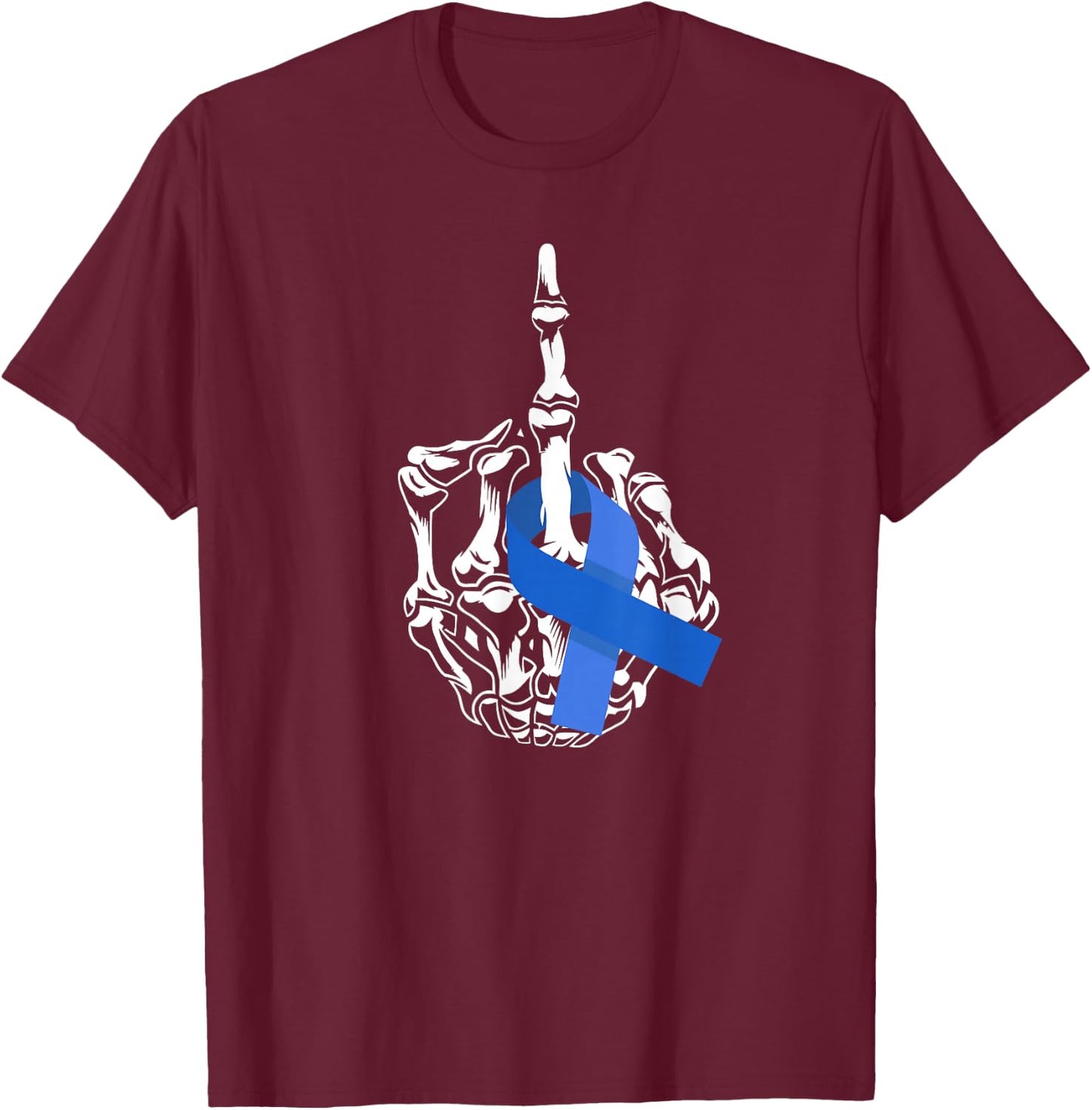 Fuck Colon Cancer Middle Finger Ribbon Colon Cancer T-Shirt - T-Shirt | Maroon