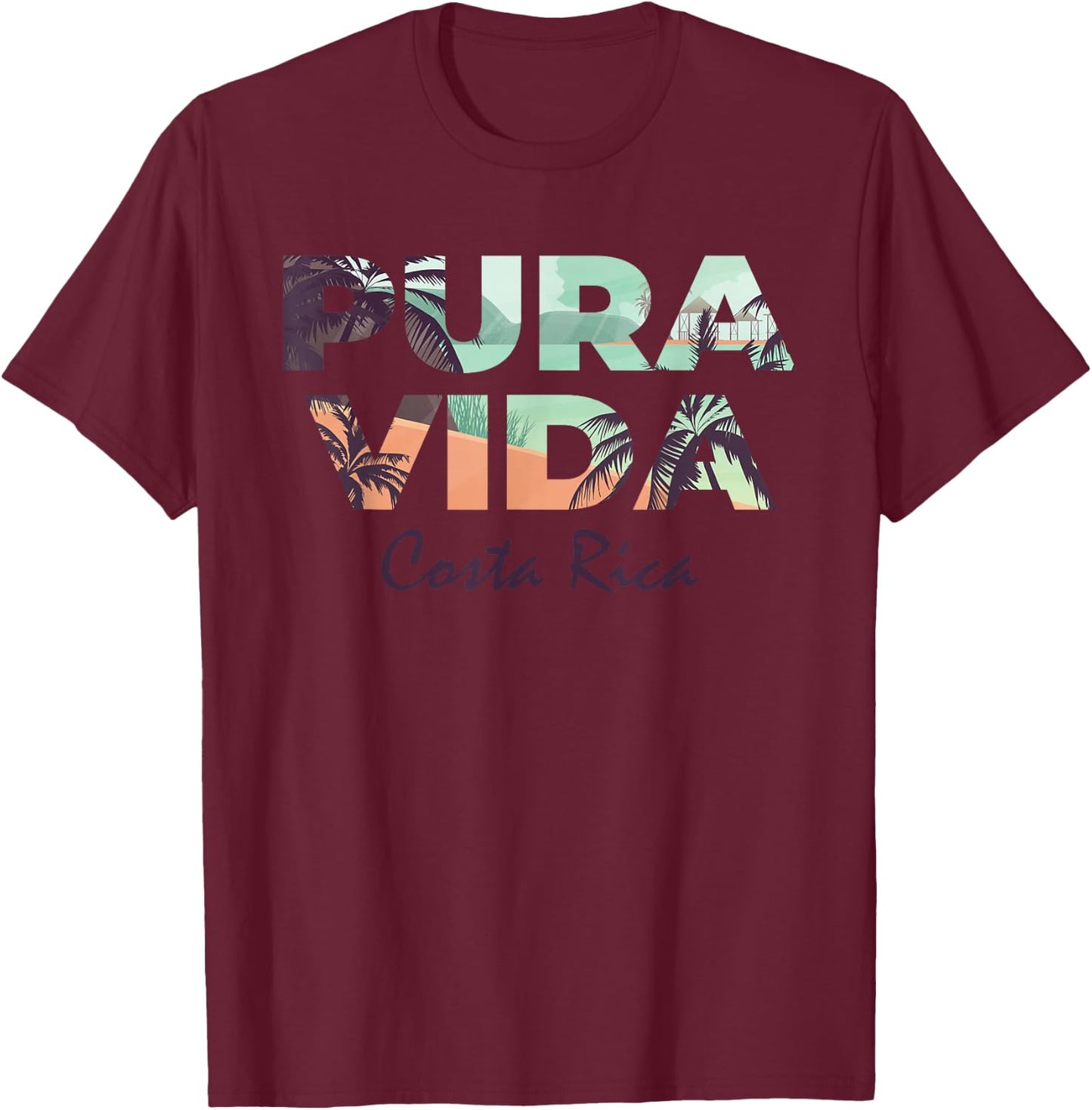 Pura Vida Costa Rica Colorful Tropical Beach , gray T-Shirt - T-Shirt | Maroon