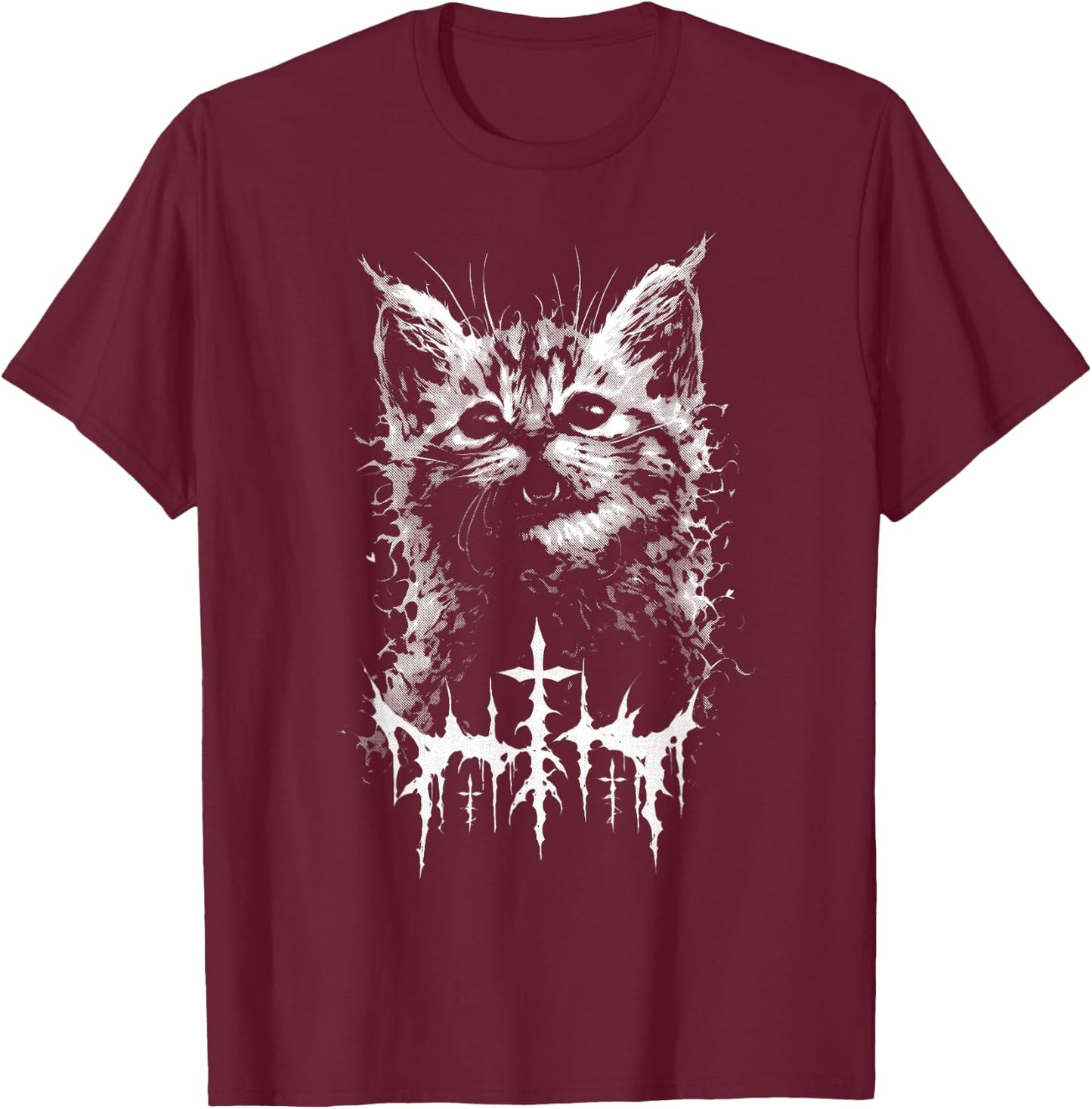 Kawaii Katze Black Metal Death Metal Parodie | Goth Grunge T-Shirt - T-Shirt | Maroon