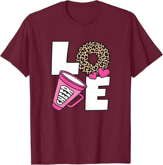 Cute Love Cheer Cheerleader Cheerleading Women Girls T-Shirt - T-Shirt | Maroon
