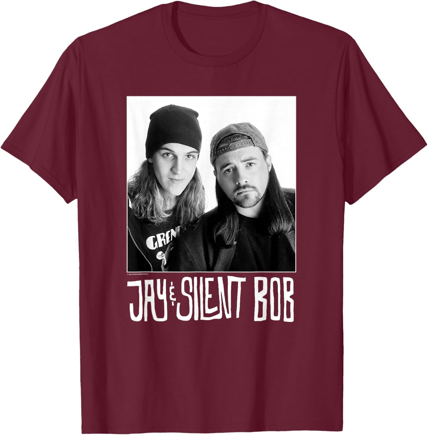 Jay & Silent Bob Close Up Black & White Portrait T-Shirt - T-Shirt | Maroon
