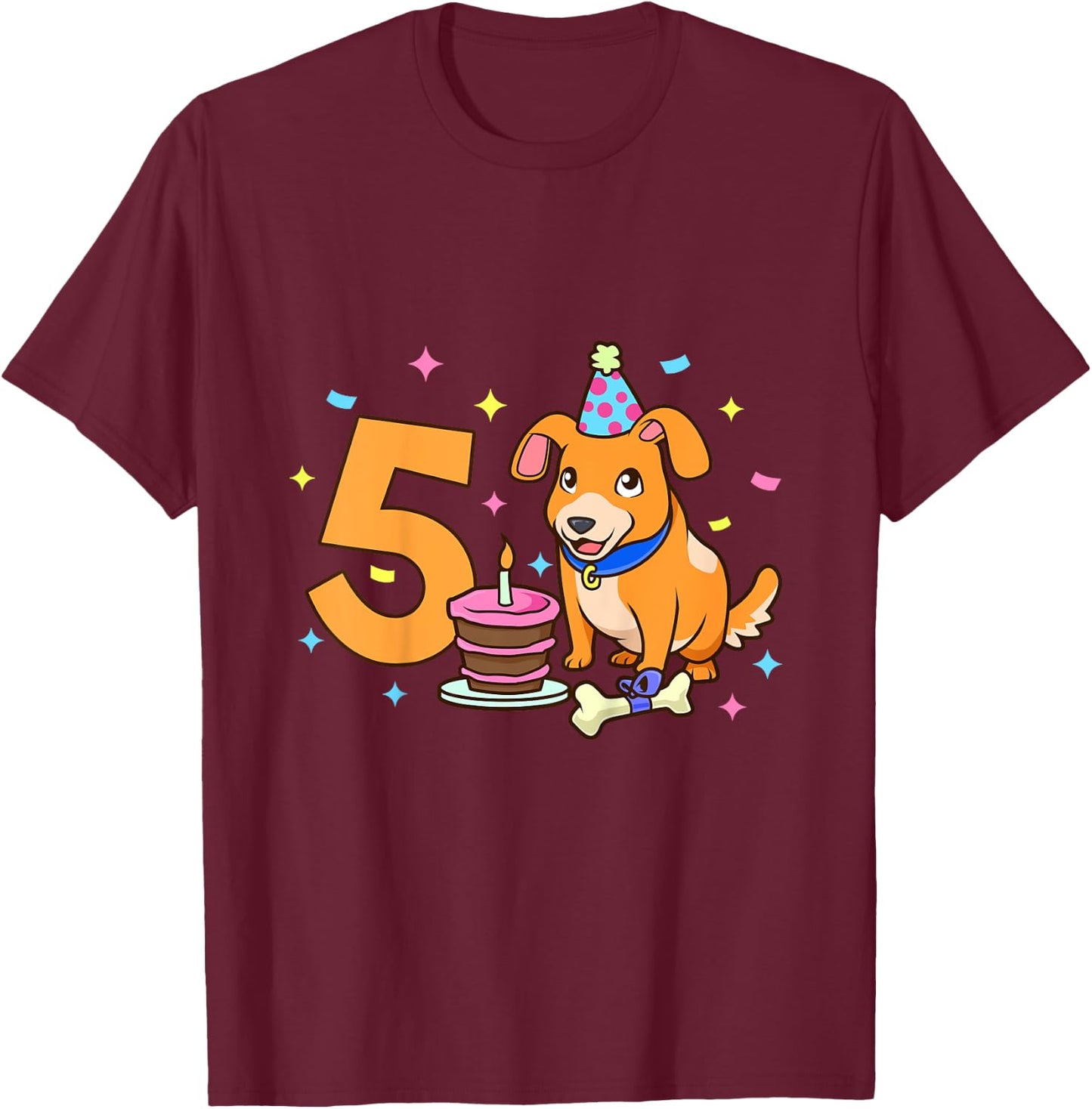 Geburtstagsshirt Hund - Kinder Geburtstag 5 Jahre T-Shirt - T-Shirt | Maroon