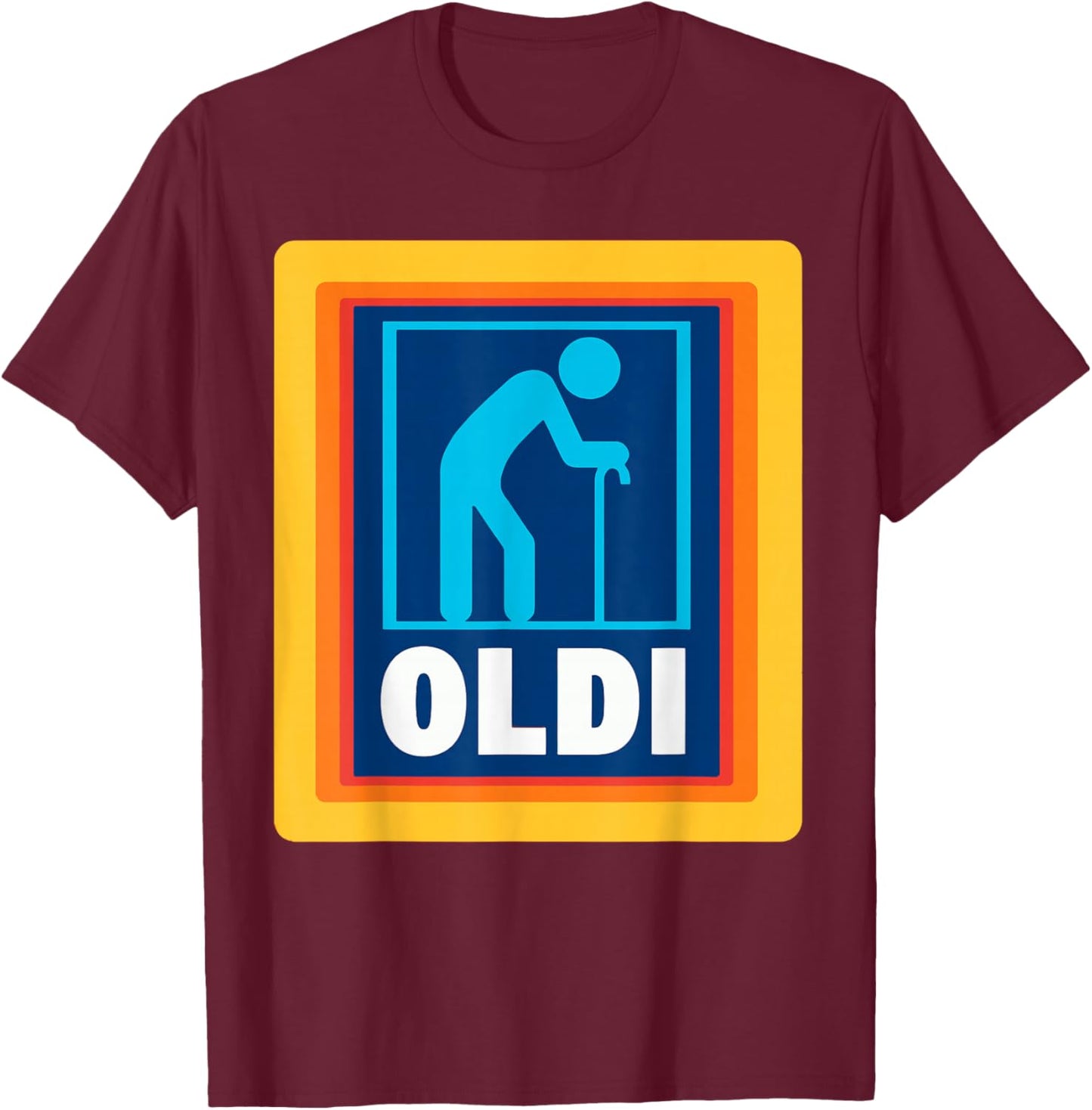 Funny OLDI Shirt - - Black - Short Sleeve - - S - Crew Collar - Graphic Design - Classic Plain Cotton - Gifts for Various Occasions T-Shirt - T-Shirt | Maroon