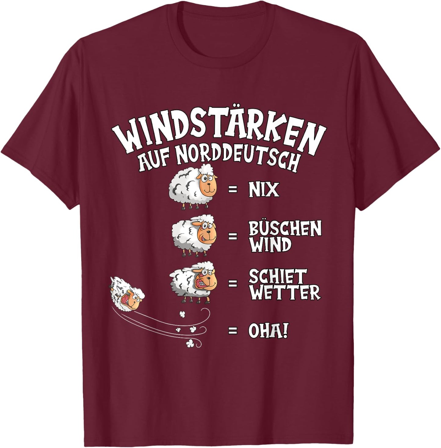 Wind Force in North German Sheep Nix Büschen Shiet Weather , black T-Shirt - T-Shirt | Maroon