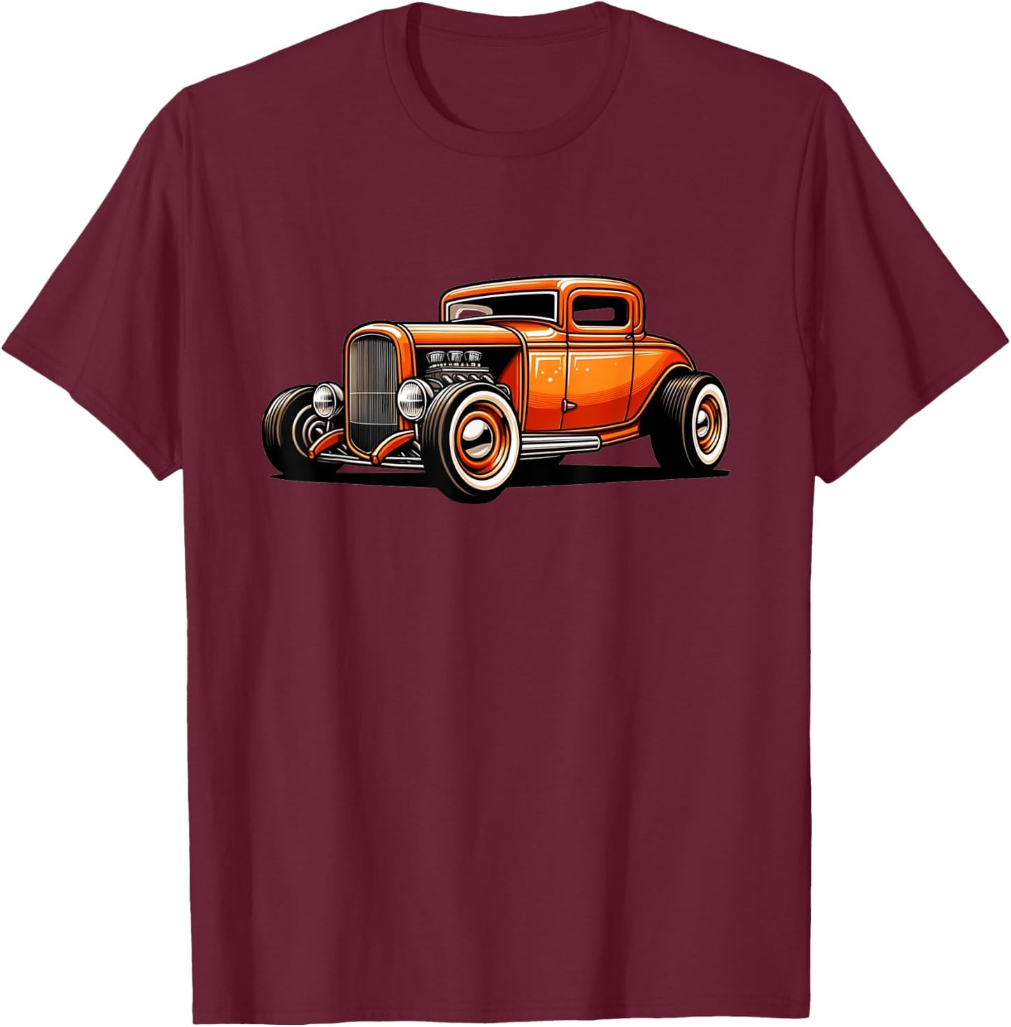 Classic Hot Rod Retro Vintage Custom Hotrod Car Illustration T-Shirt - T-Shirt | Maroon