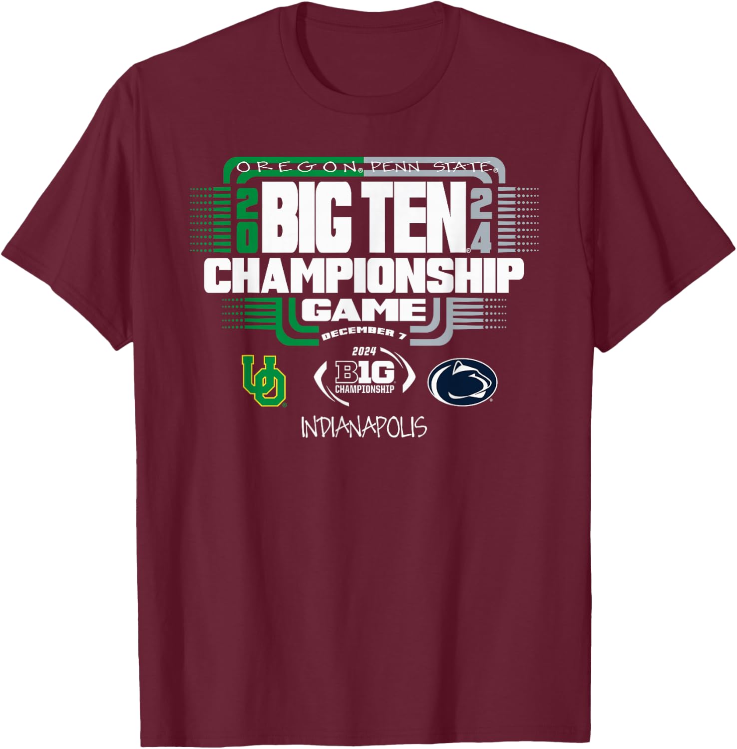 Oregon Ducks vs PSU Nittany Lions Big Ten Championship 2024 T-Shirt - T-Shirt | Maroon