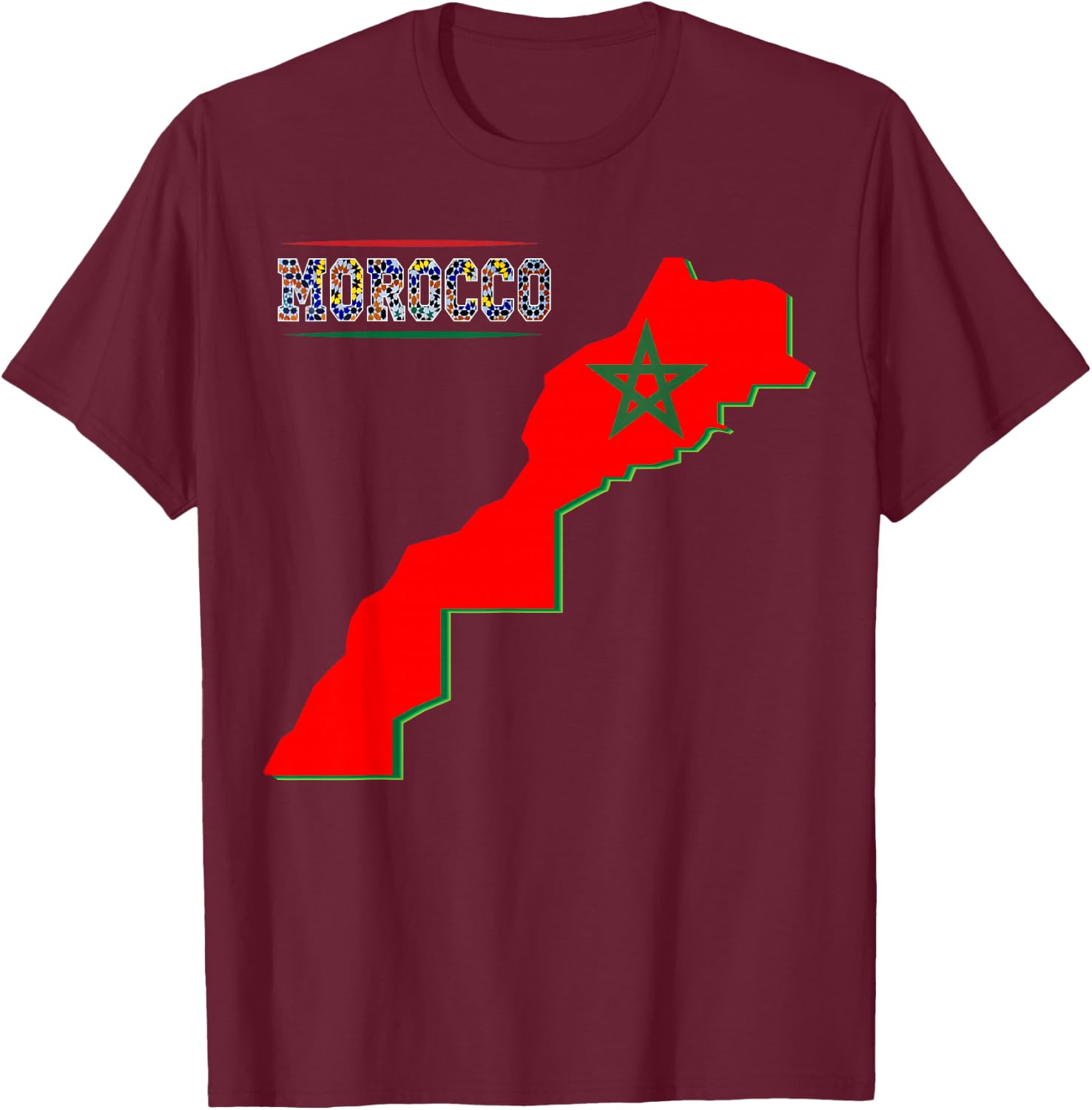 Morocco Map Flag Shirt Retro Moroccan Flag Morocco Men Women T-Shirt - T-Shirt | Maroon