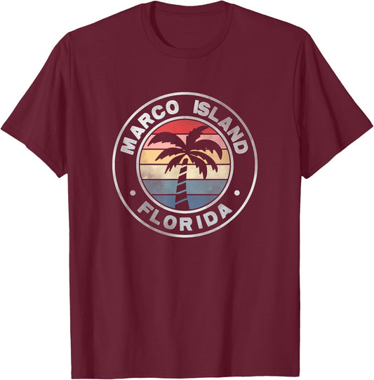 Marco Island Florida Sunset Palm Trees Beach Retro T-Shirt - T-Shirt | Maroon