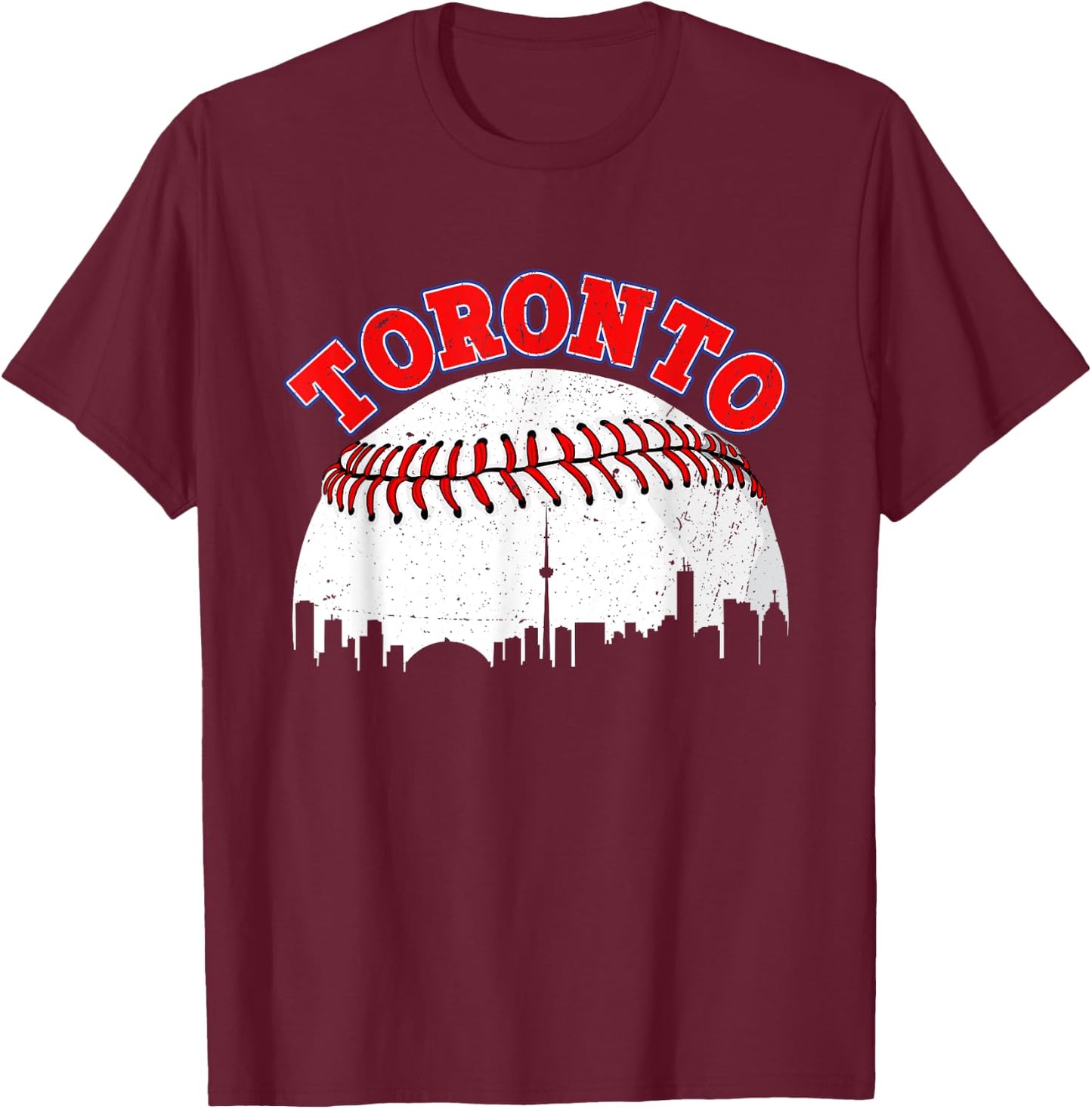 Distressed Baseball Toronto Cityscape Women T-Shirt - T-Shirt | Maroon