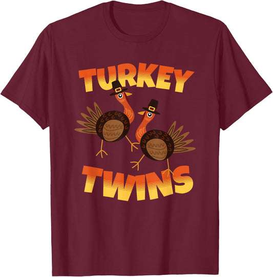 Thanksgiving Matching Twins Turkeytwins Funny Humor Turkey T-Shirt - T-Shirt | Maroon