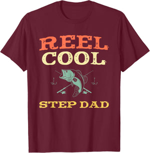 Reel Cool Step-Dad Fishing Fisherman Funny Vintage StepDad T-Shirt - T-Shirt | Maroon