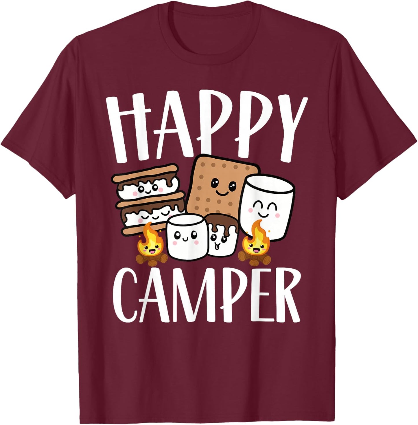 Kawaii Smore Happy Camper Camping Crew Trip Campfire Squad T-Shirt - T-Shirt | Maroon